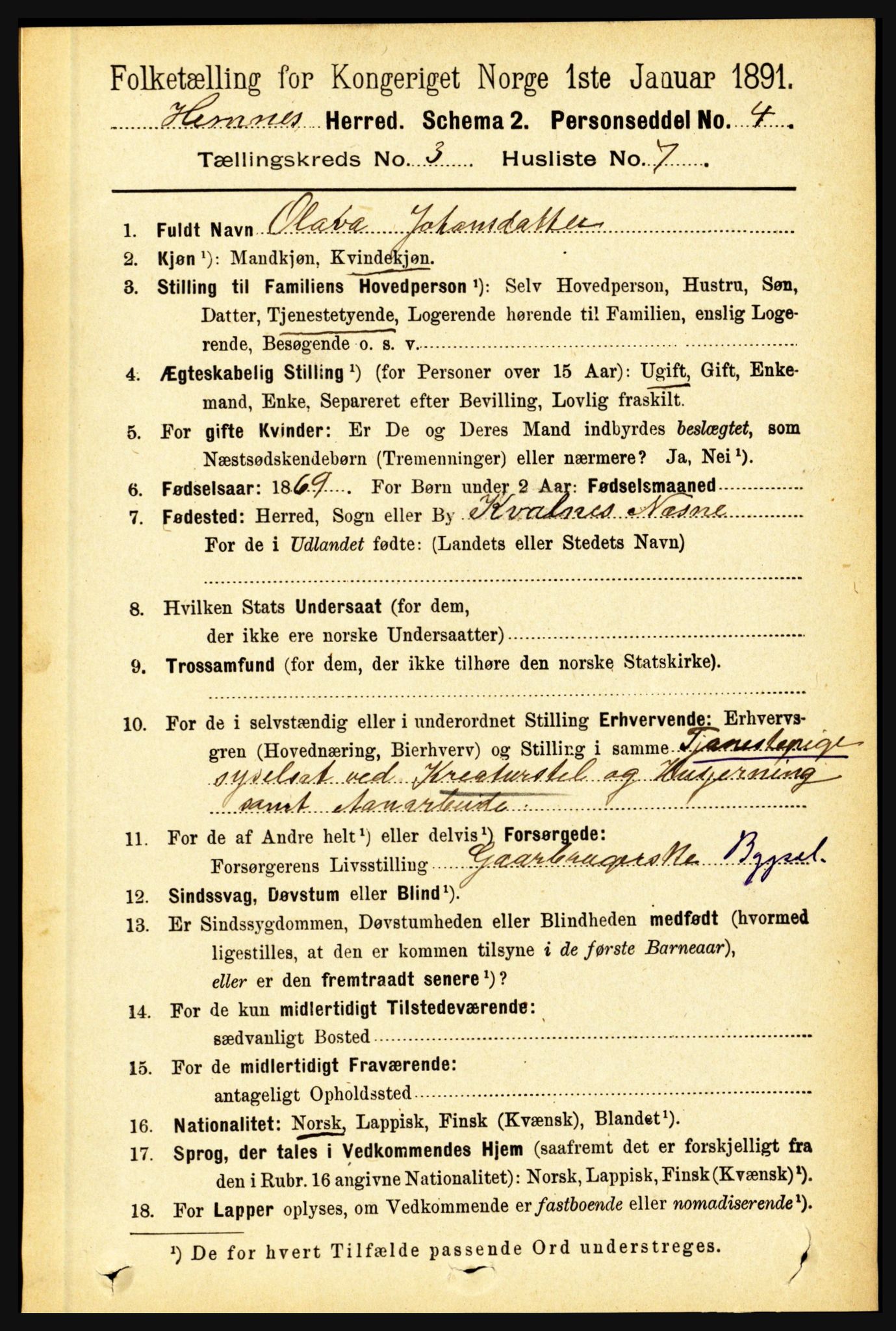 RA, 1891 census for 1832 Hemnes, 1891, p. 1973