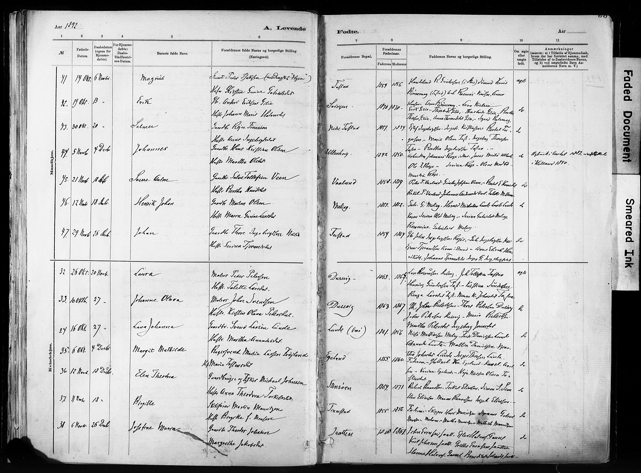 Hetland sokneprestkontor, SAST/A-101826/30/30BA/L0011: Parish register (official) no. A 11, 1884-1911, p. 55
