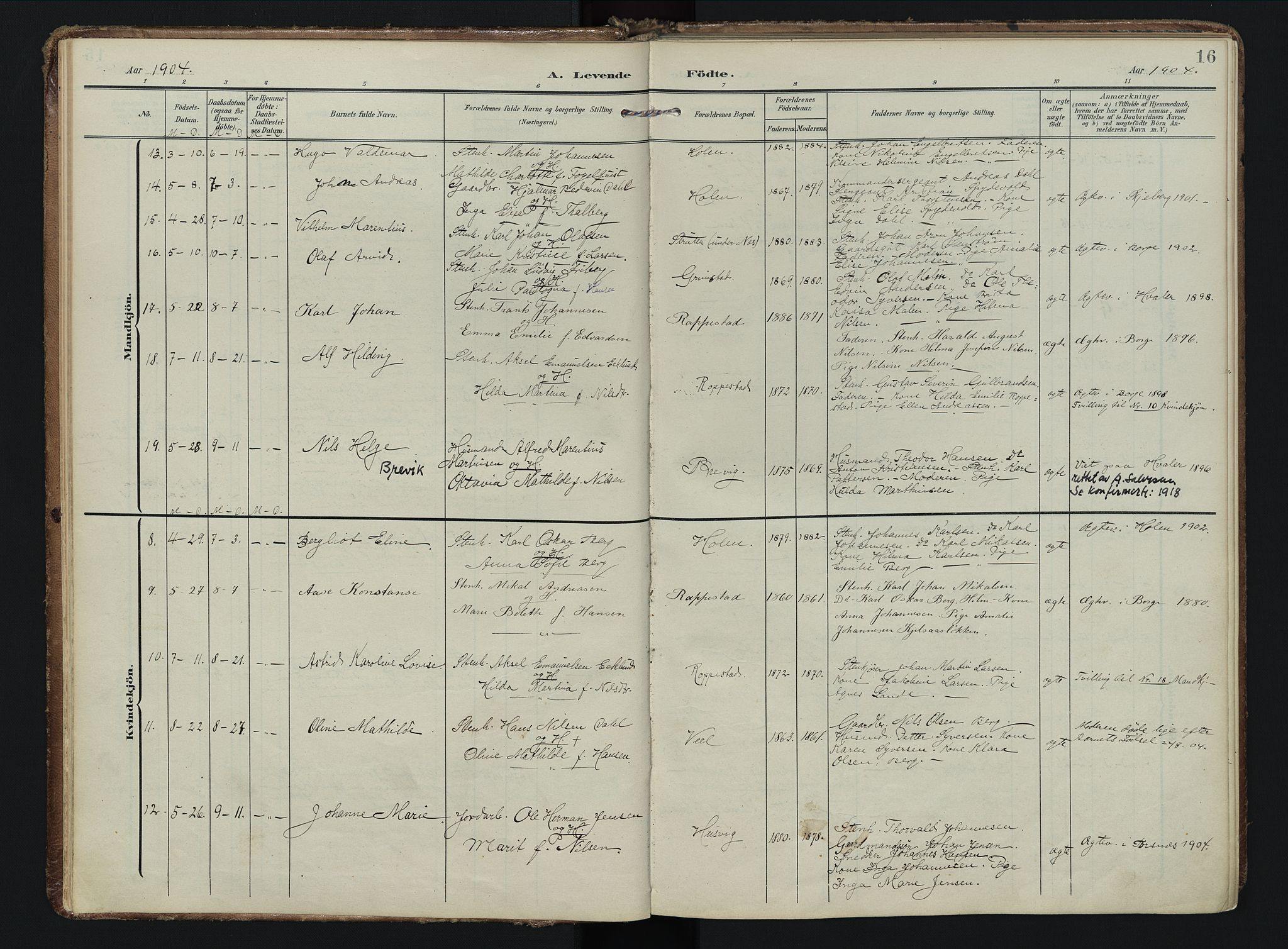 Borge prestekontor Kirkebøker, AV/SAO-A-10903/F/Fb/L0004: Parish register (official) no. II 4, 1902-1914, p. 16