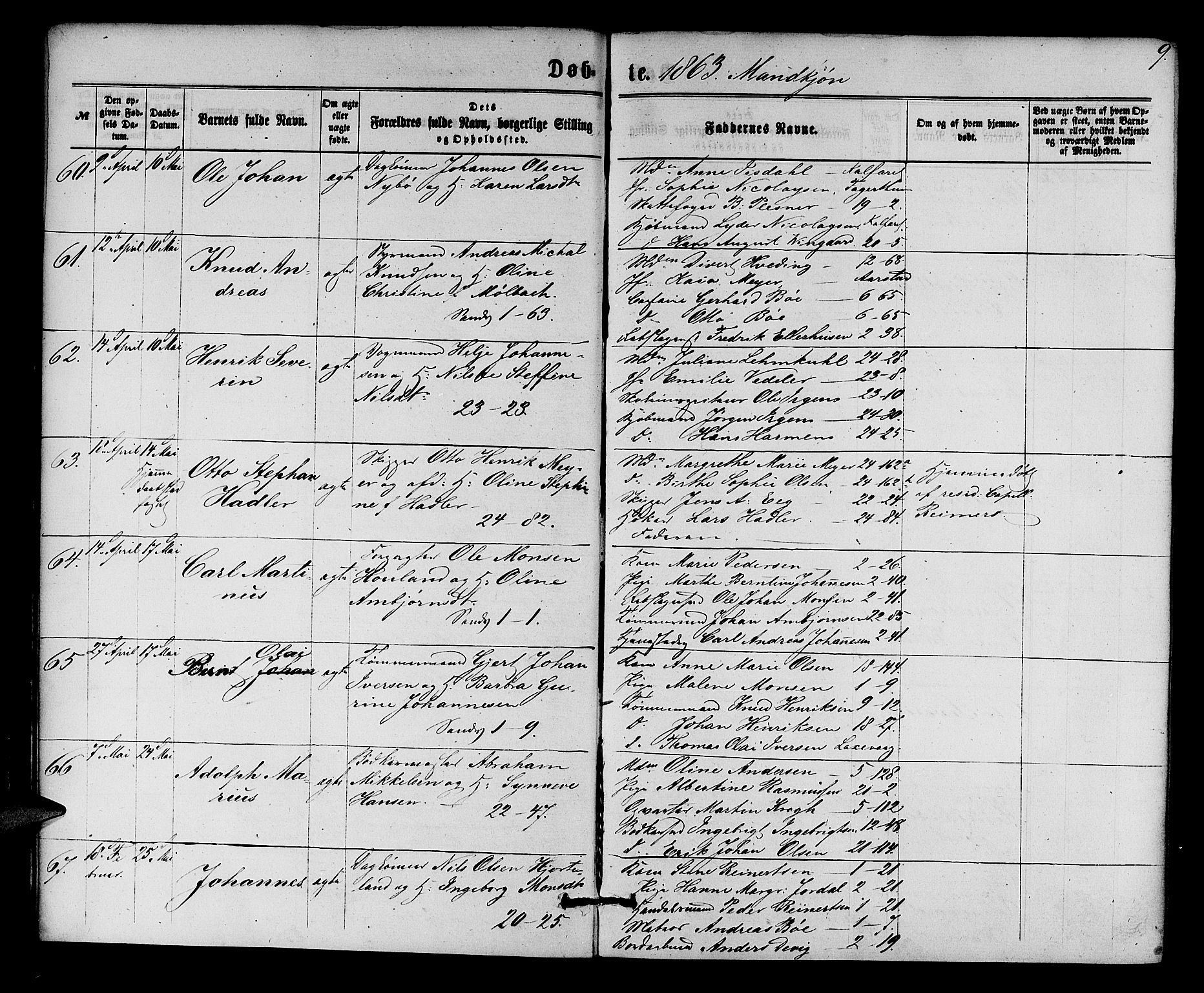 Korskirken sokneprestembete, AV/SAB-A-76101/H/Hab: Parish register (copy) no. B 5, 1863-1868, p. 9