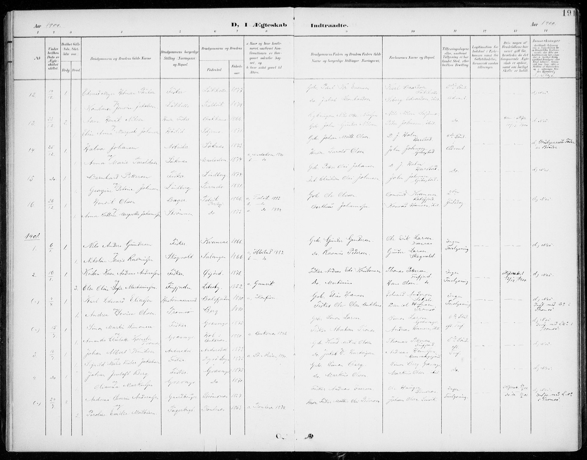 Lenvik sokneprestembete, SATØ/S-1310/H/Ha/Haa/L0014kirke: Parish register (official) no. 14, 1899-1909, p. 191