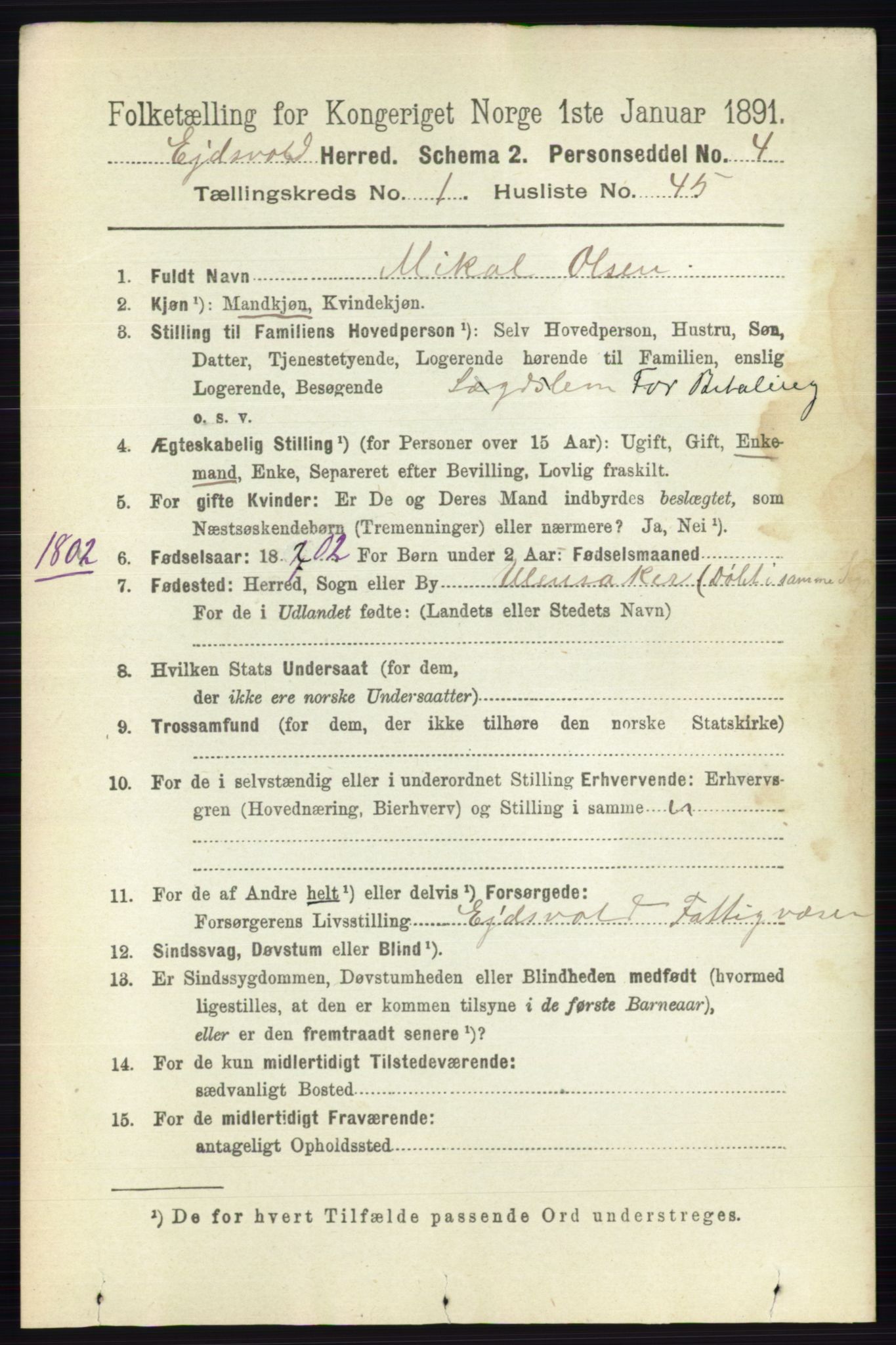 RA, 1891 census for 0237 Eidsvoll, 1891, p. 495