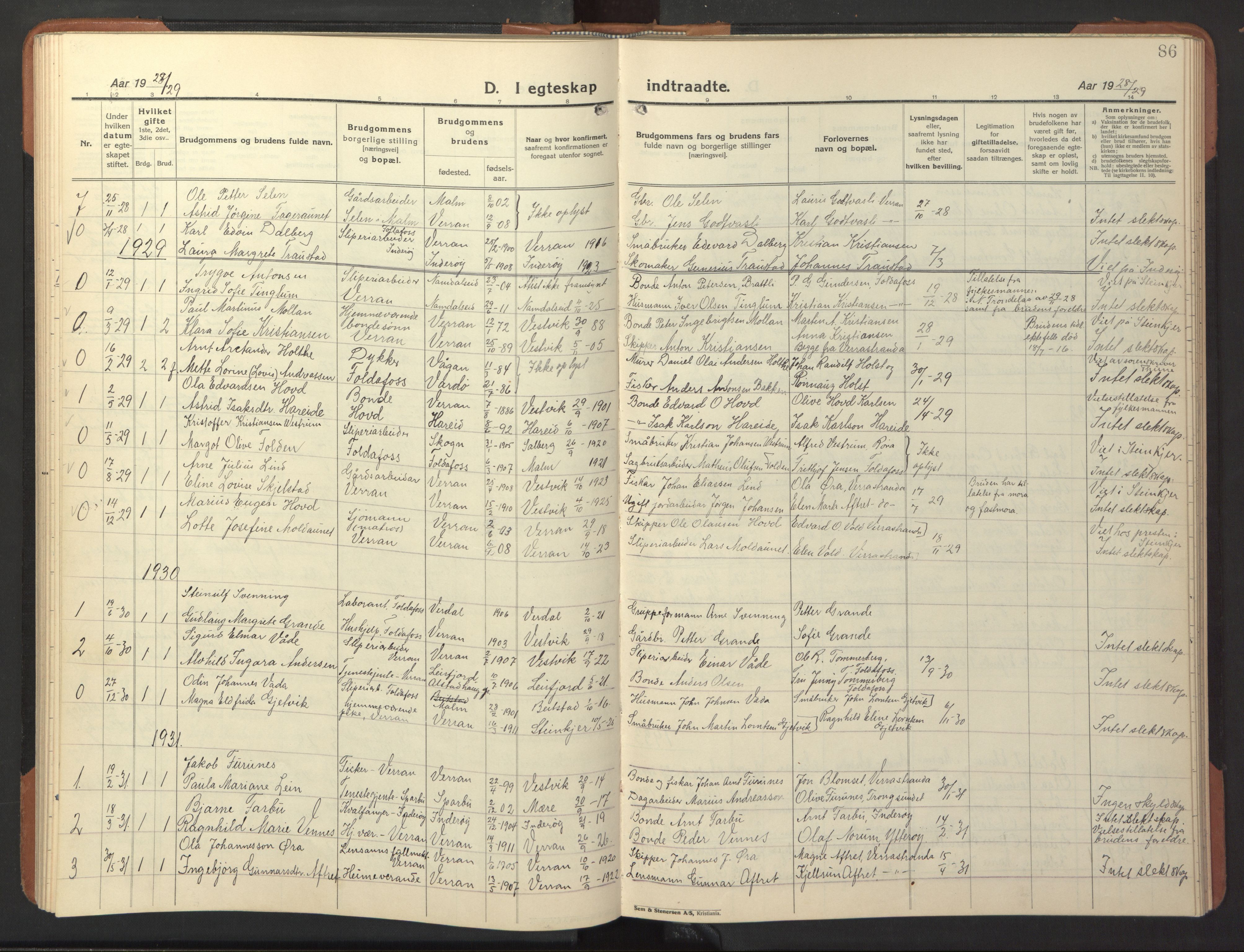 Ministerialprotokoller, klokkerbøker og fødselsregistre - Nord-Trøndelag, SAT/A-1458/744/L0425: Parish register (copy) no. 744C04, 1924-1947, p. 86