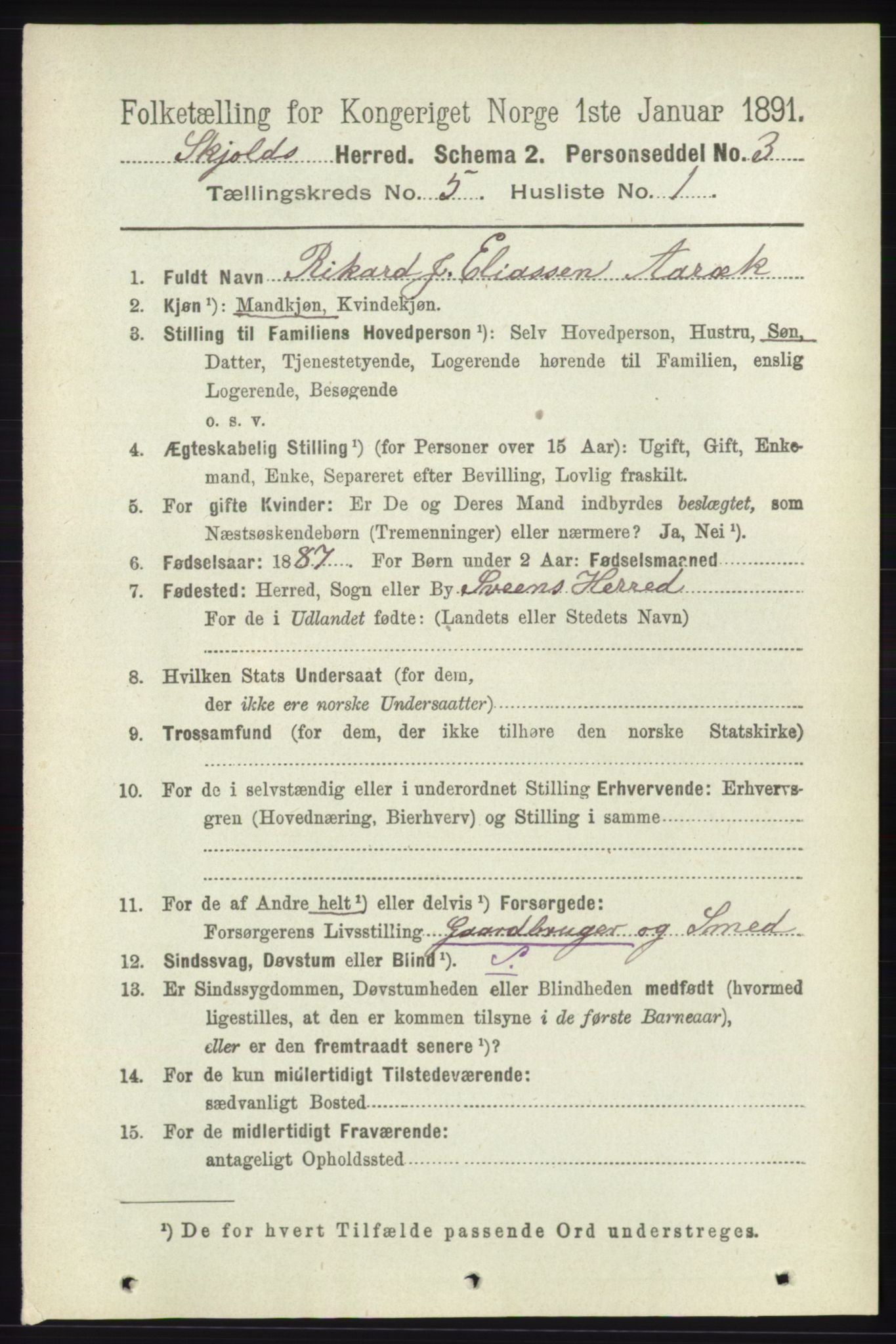 RA, 1891 census for 1154 Skjold, 1891, p. 771