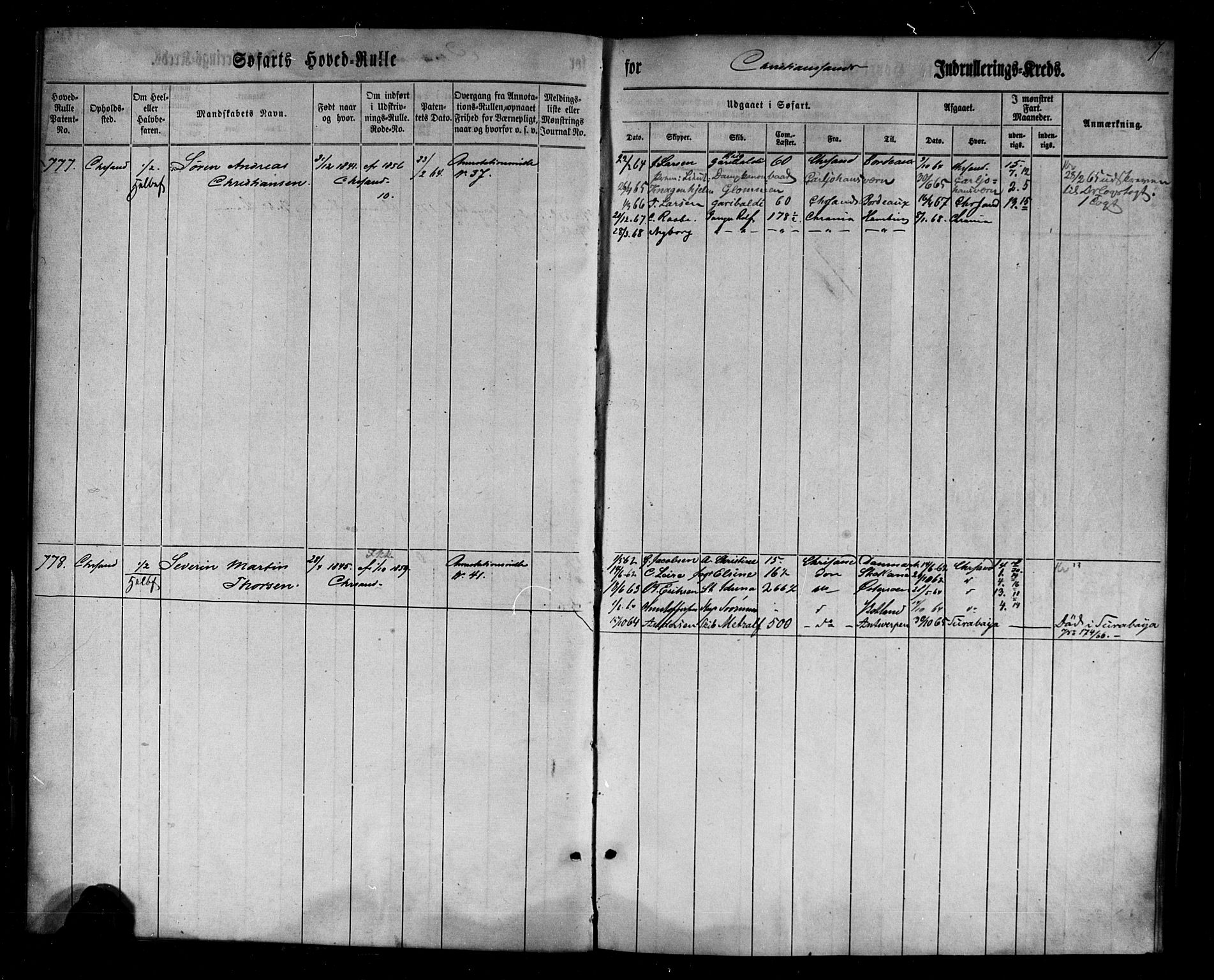 Kristiansand mønstringskrets, AV/SAK-2031-0015/F/Fb/L0026: Hovedrulle nr 767-1137, dublett, J-5, 1860-1870, p. 7