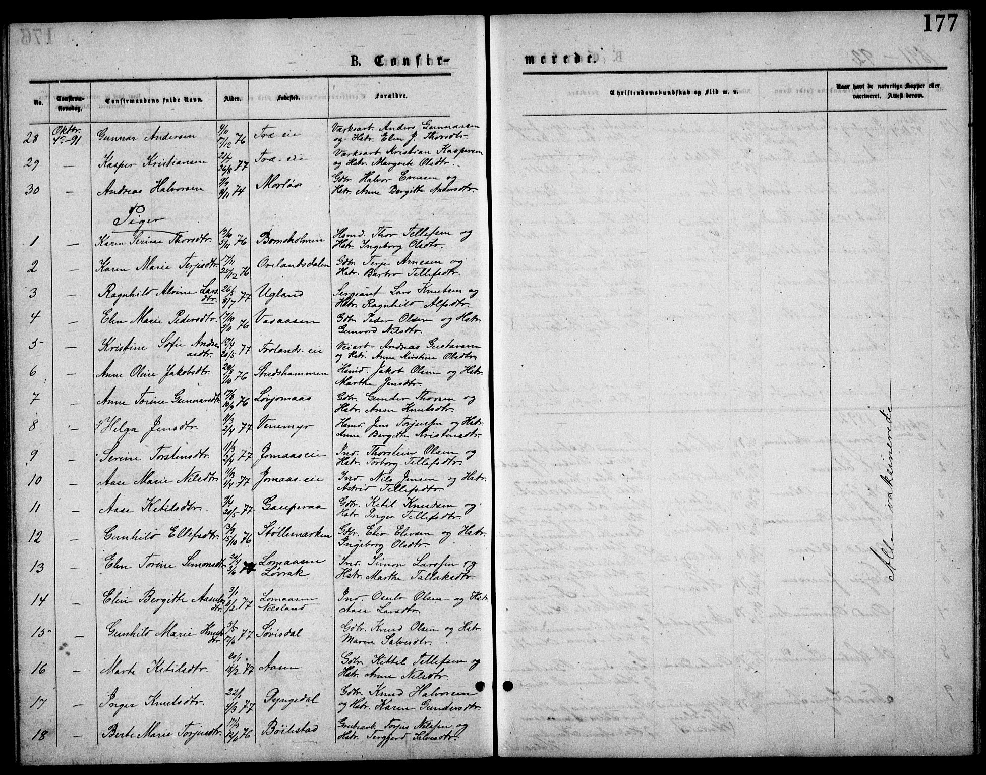 Froland sokneprestkontor, AV/SAK-1111-0013/F/Fb/L0009: Parish register (copy) no. B 9, 1875-1893, p. 177