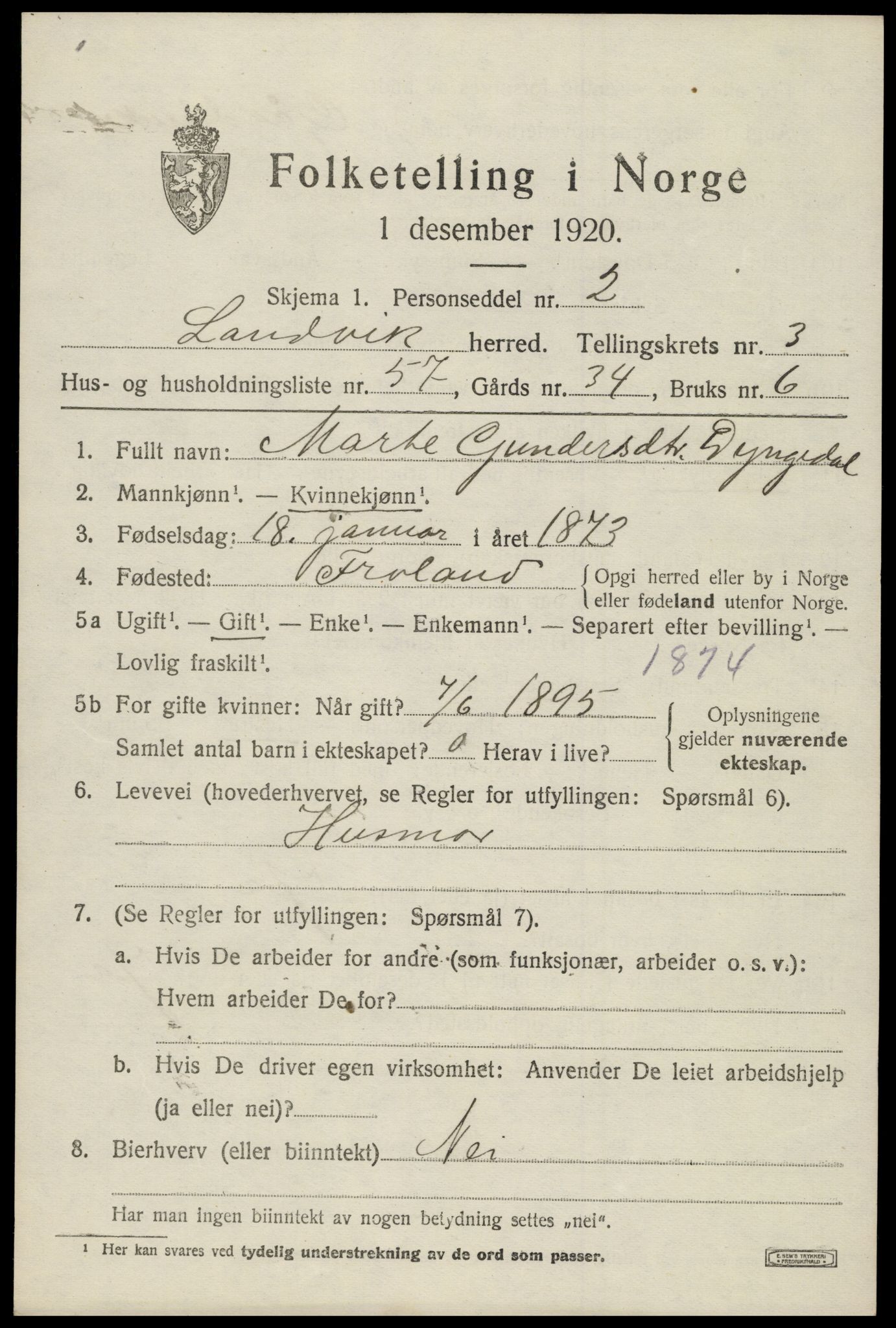 SAK, 1920 census for Landvik, 1920, p. 3456