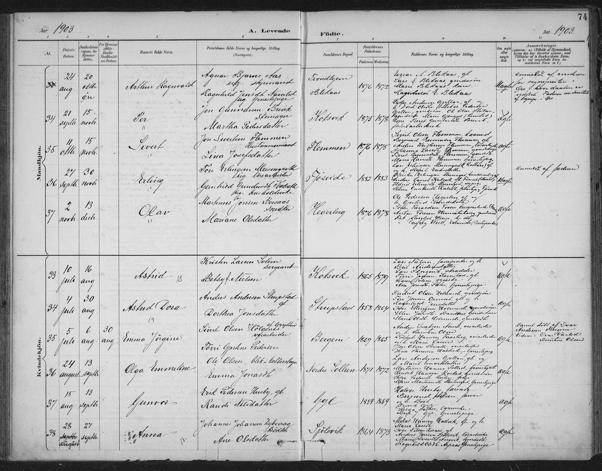 Ministerialprotokoller, klokkerbøker og fødselsregistre - Møre og Romsdal, AV/SAT-A-1454/586/L0988: Parish register (official) no. 586A14, 1893-1905, p. 74