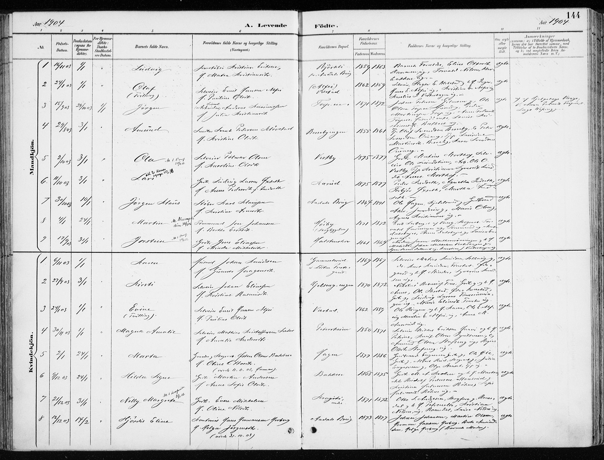 Løten prestekontor, AV/SAH-PREST-022/K/Ka/L0010: Parish register (official) no. 10, 1892-1907, p. 144