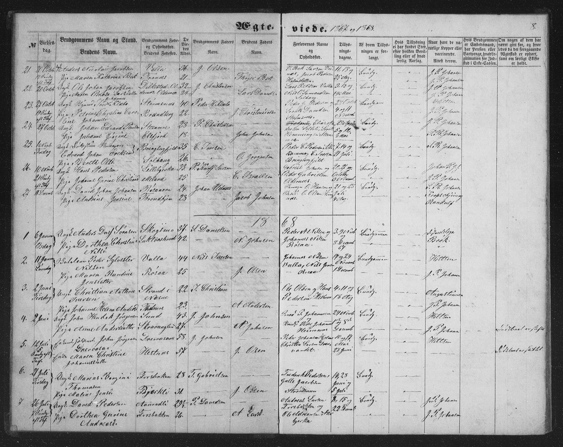 Ministerialprotokoller, klokkerbøker og fødselsregistre - Nordland, AV/SAT-A-1459/825/L0367: Parish register (copy) no. 825C04, 1863-1887, p. 8