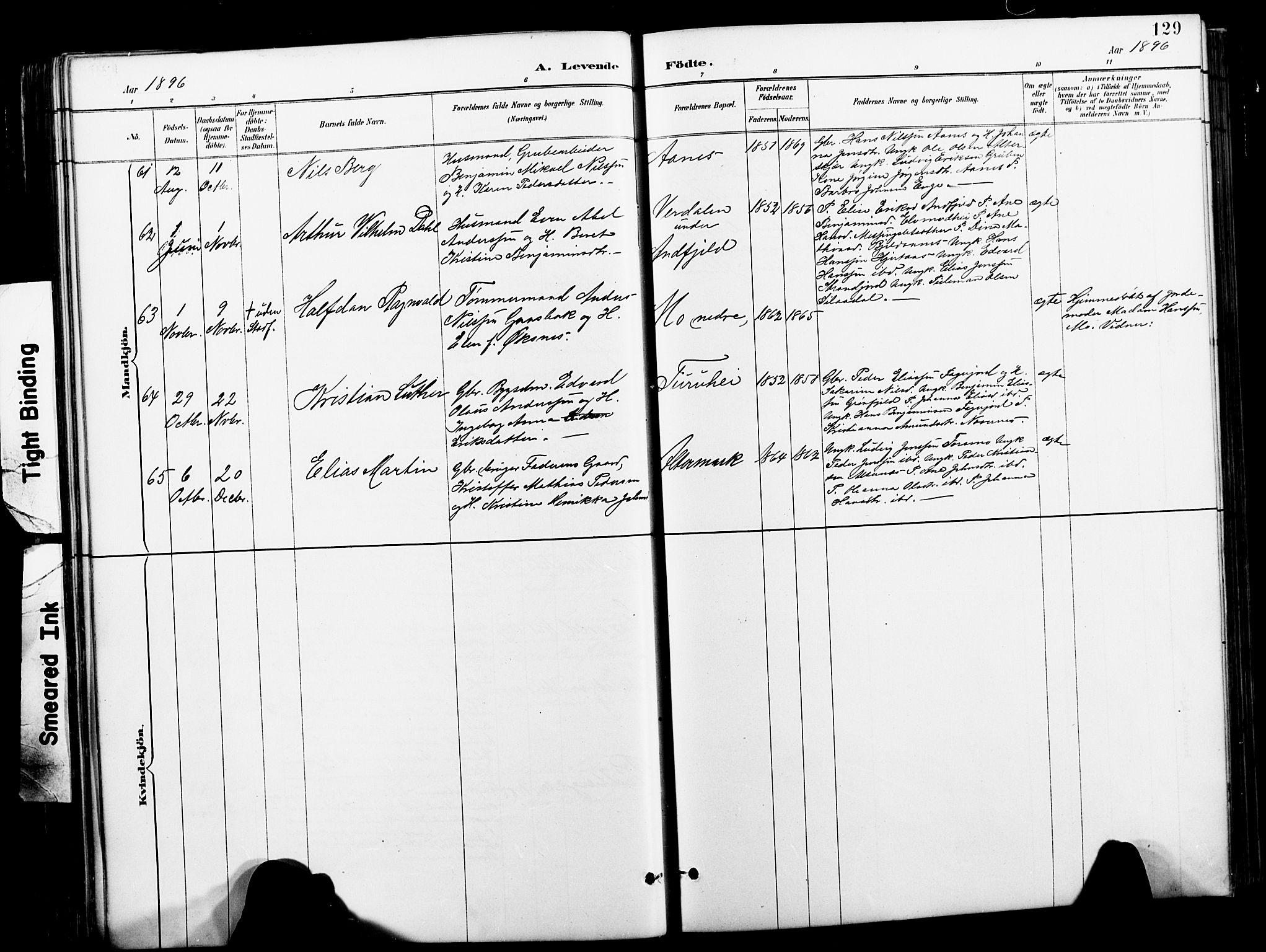 Ministerialprotokoller, klokkerbøker og fødselsregistre - Nordland, AV/SAT-A-1459/827/L0421: Parish register (copy) no. 827C10, 1887-1906, p. 129