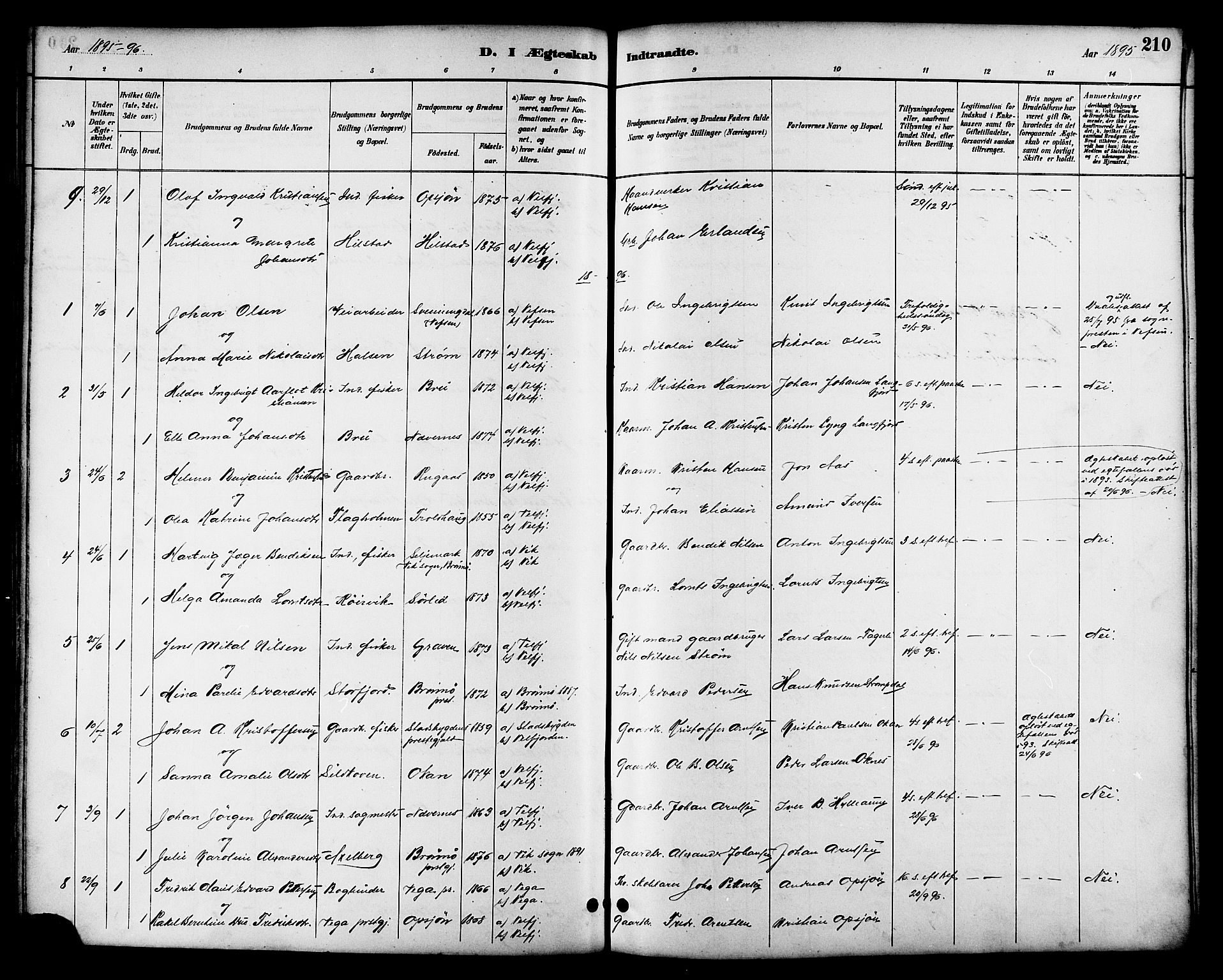 Ministerialprotokoller, klokkerbøker og fødselsregistre - Nordland, AV/SAT-A-1459/814/L0230: Parish register (copy) no. 814C03, 1884-1911, p. 210