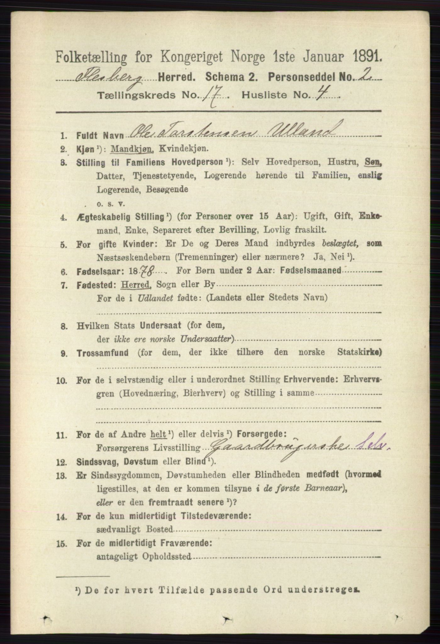 RA, 1891 census for 0631 Flesberg, 1891, p. 3001