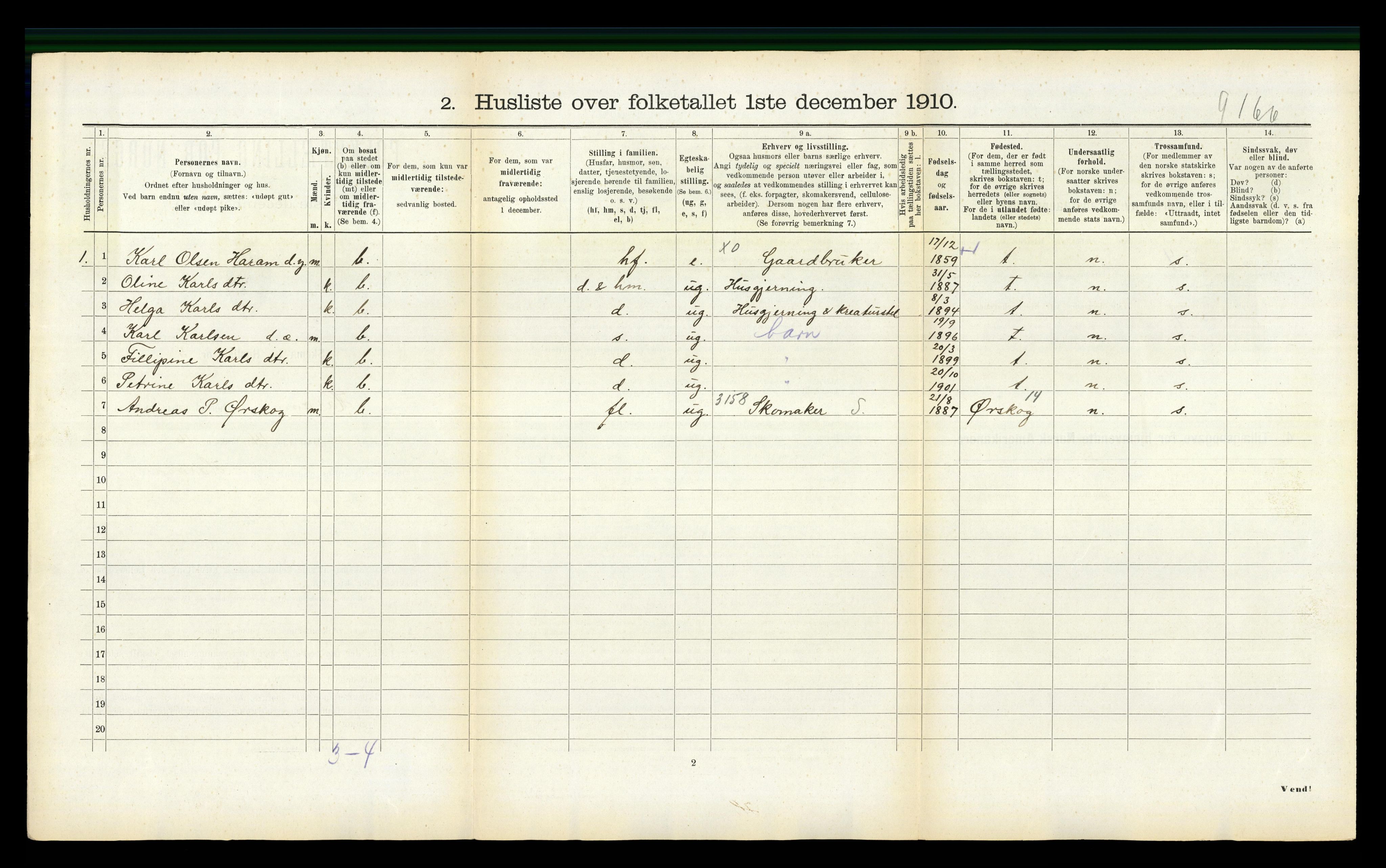 RA, 1910 census for Haram, 1910, p. 314