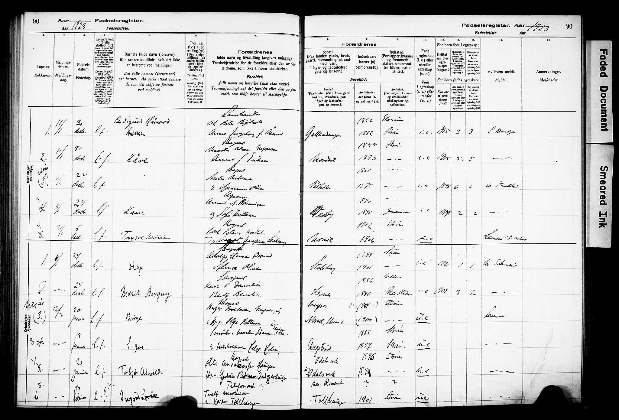 Sør-Odal prestekontor, AV/SAH-PREST-030/I/Id: Birth register no. 1, 1916-1931, p. 90