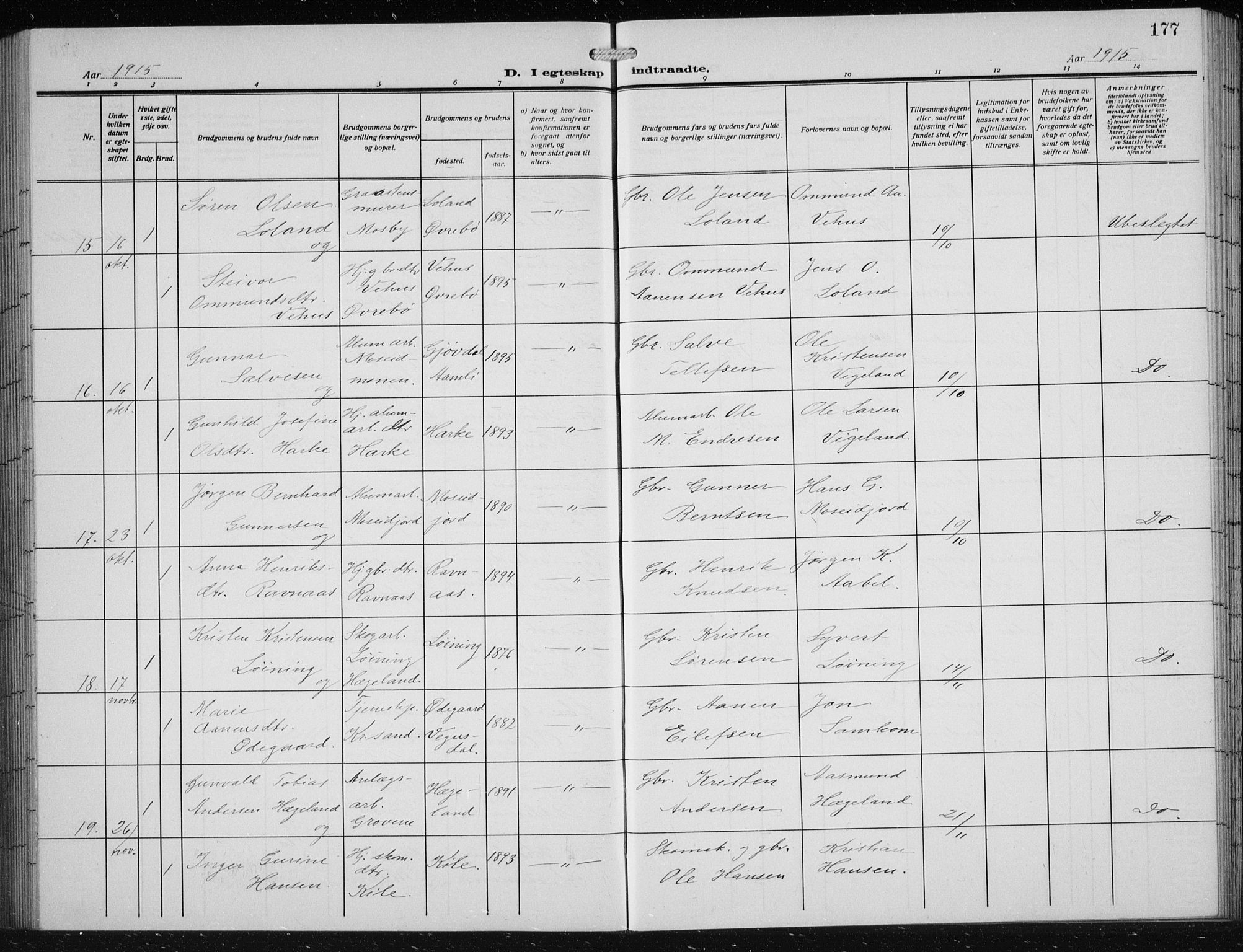 Vennesla sokneprestkontor, AV/SAK-1111-0045/Fb/Fbb/L0006: Parish register (copy) no. B 6, 1914-1921, p. 177