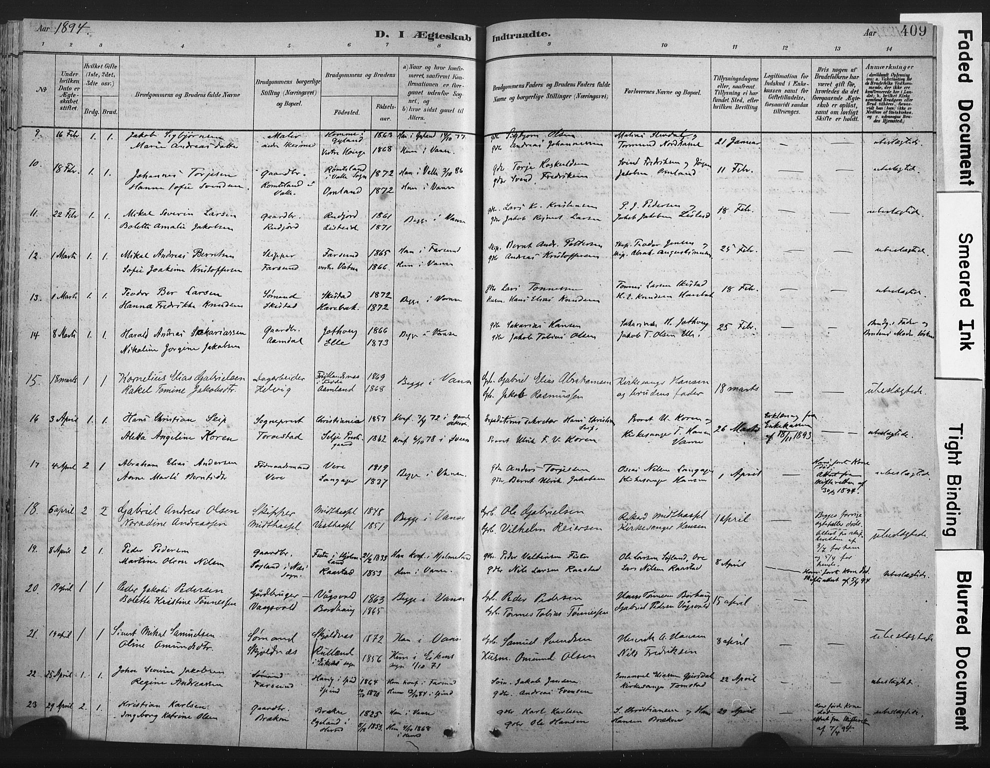 Lista sokneprestkontor, AV/SAK-1111-0027/F/Fa/L0012: Parish register (official) no. A 12, 1879-1903, p. 409