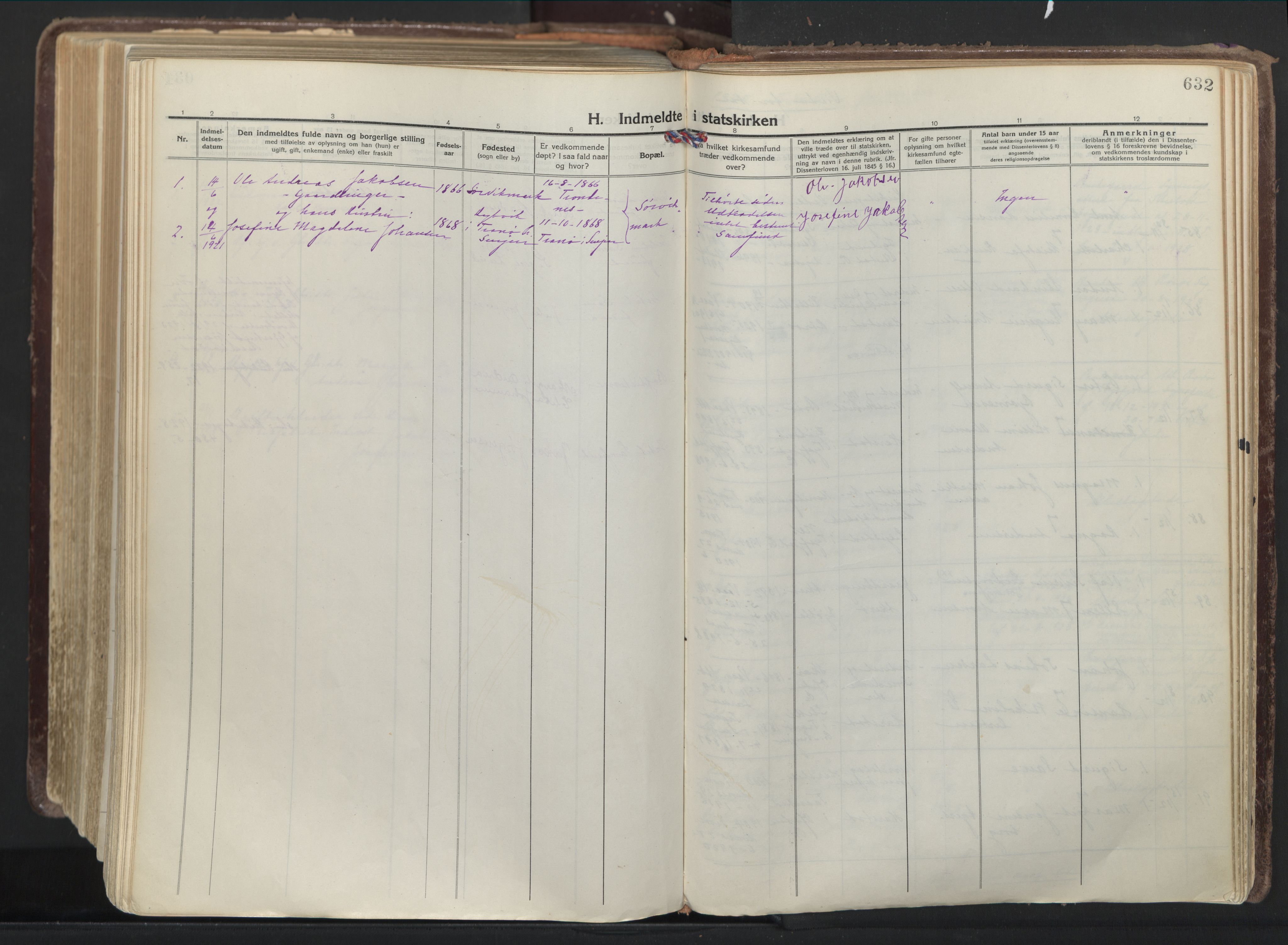 Trondenes sokneprestkontor, SATØ/S-1319/H/Ha/L0019kirke: Parish register (official) no. 19, 1919-1928, p. 632