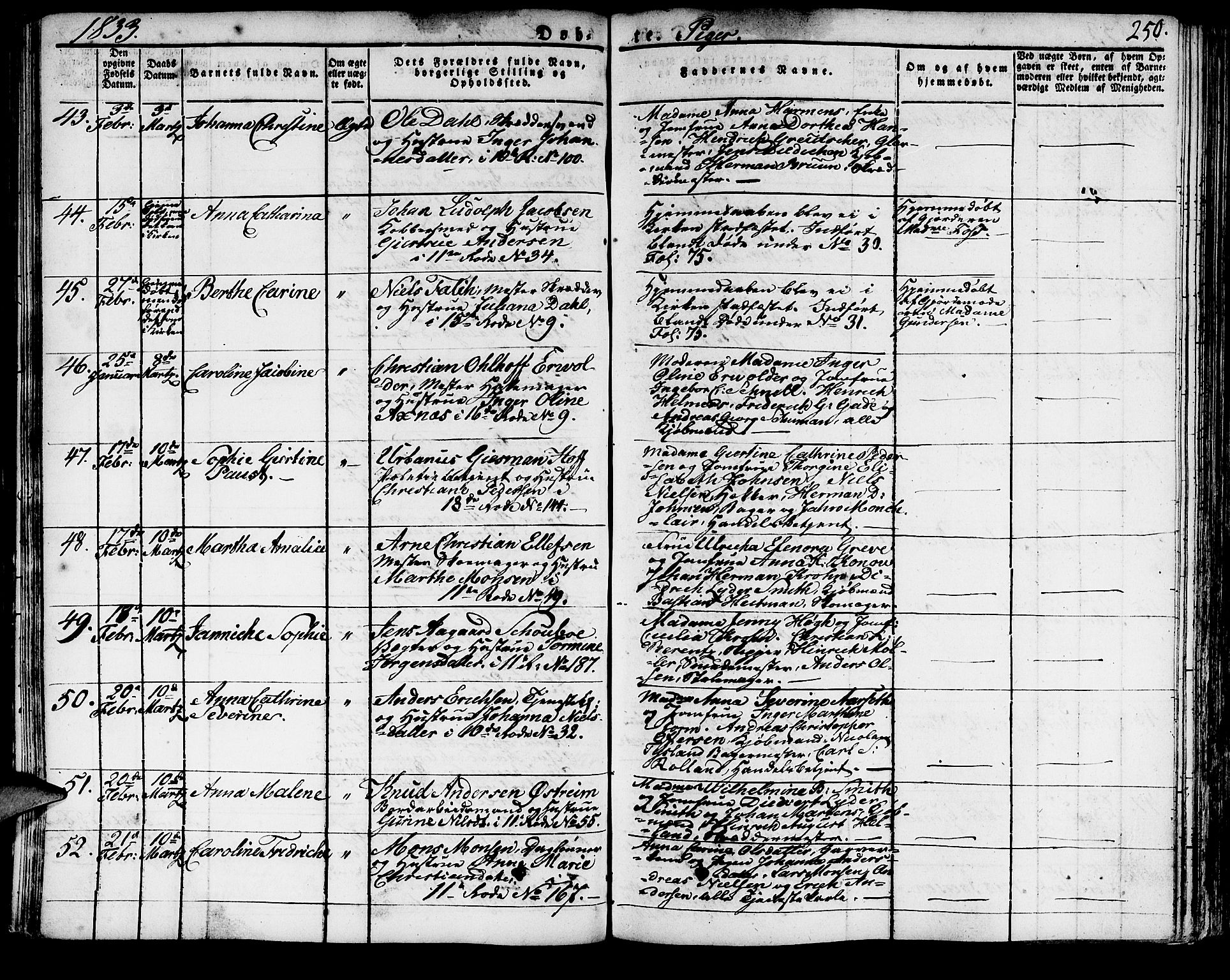 Domkirken sokneprestembete, SAB/A-74801/H/Haa/L0012: Parish register (official) no. A 12, 1821-1840, p. 250