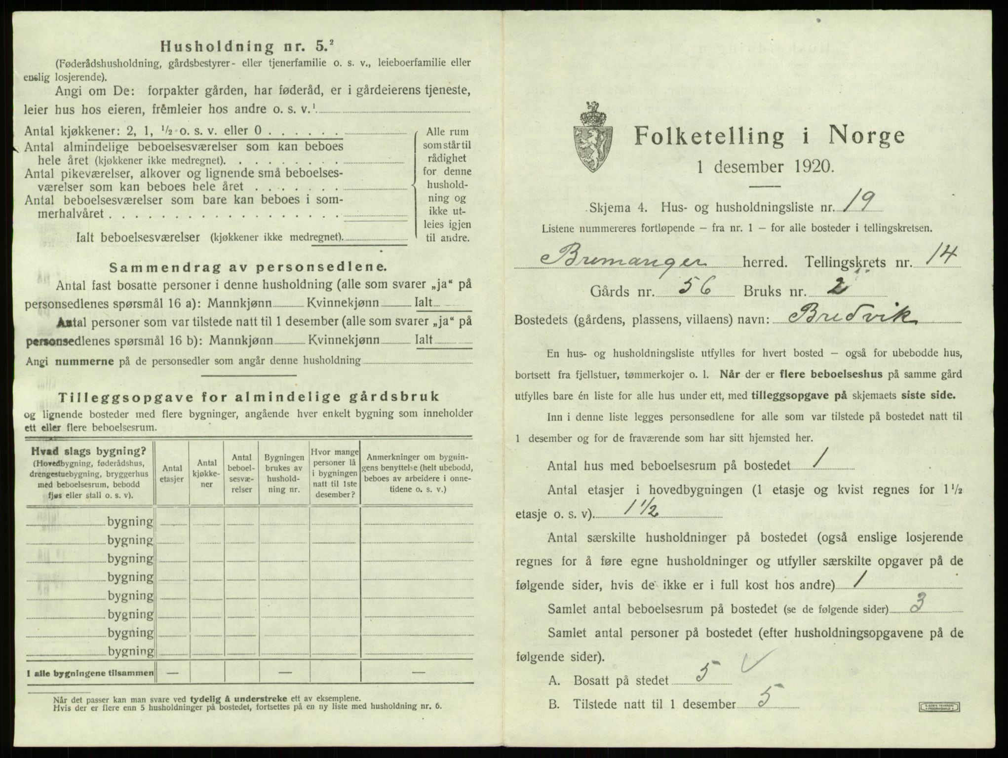 SAB, 1920 census for Bremanger, 1920, p. 974