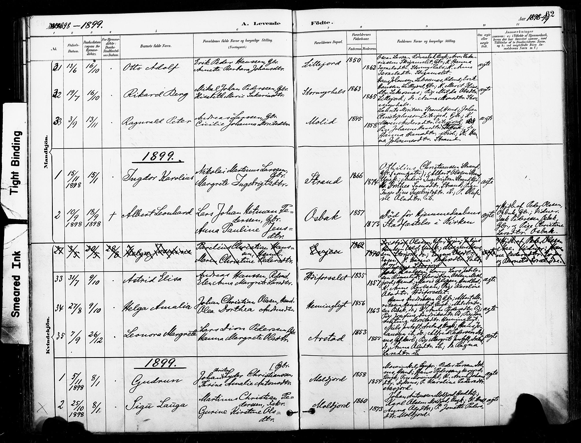 Ministerialprotokoller, klokkerbøker og fødselsregistre - Nordland, AV/SAT-A-1459/846/L0646: Parish register (official) no. 846A04, 1887-1901, p. 62