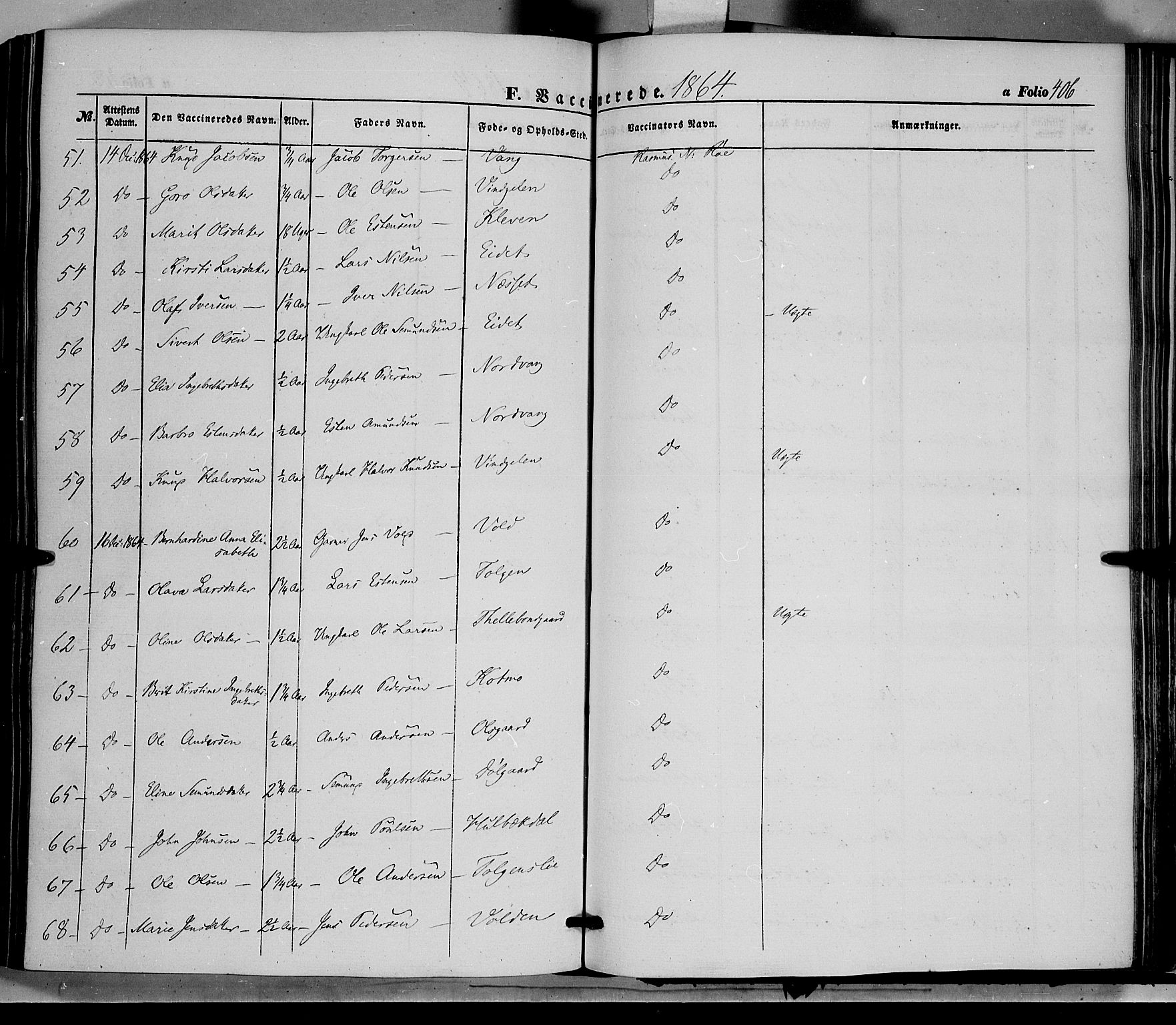 Tolga prestekontor, AV/SAH-PREST-062/K/L0006: Parish register (official) no. 6, 1852-1876, p. 406