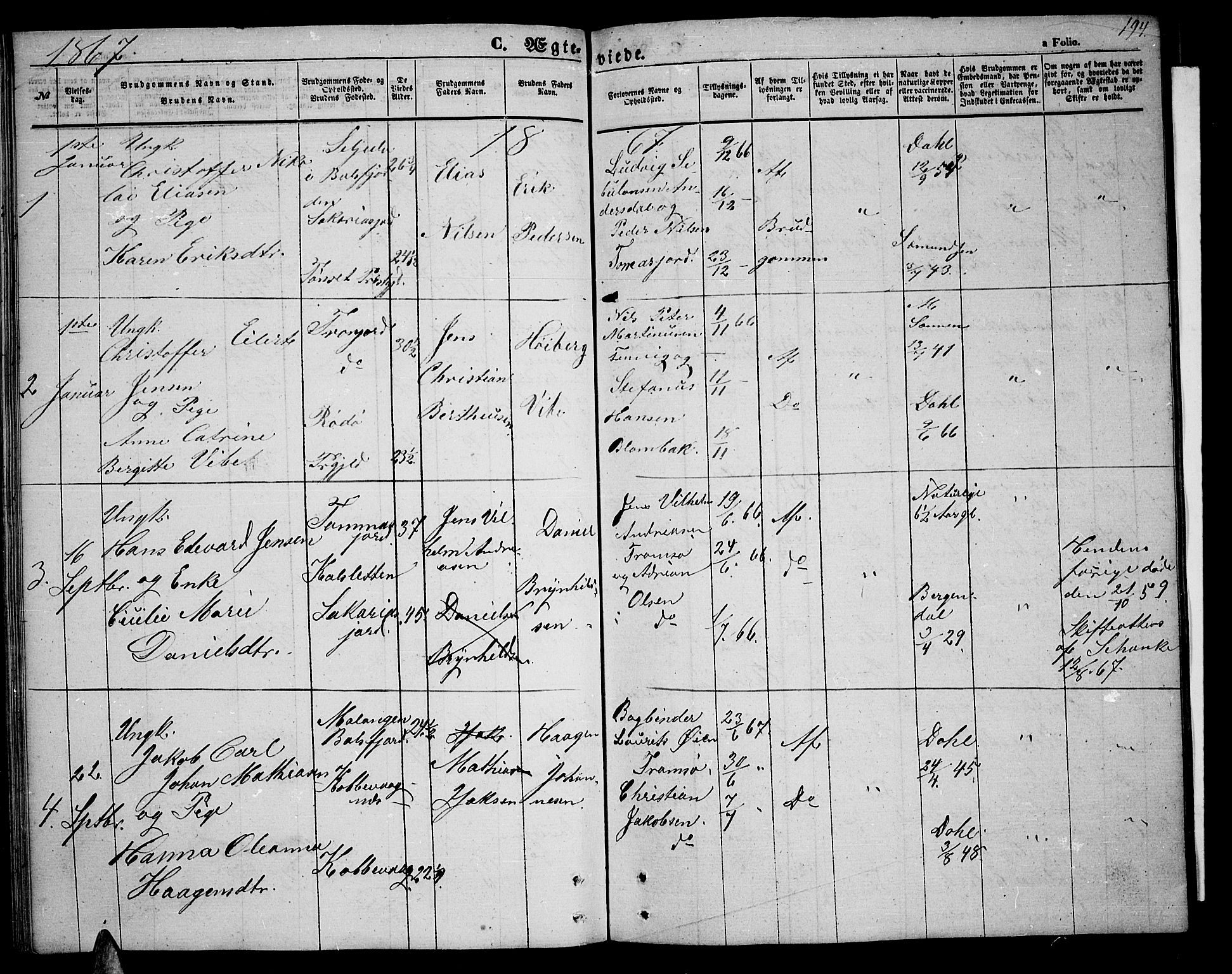 Tromsøysund sokneprestkontor, SATØ/S-1304/G/Gb/L0001klokker: Parish register (copy) no. 1, 1857-1869, p. 194