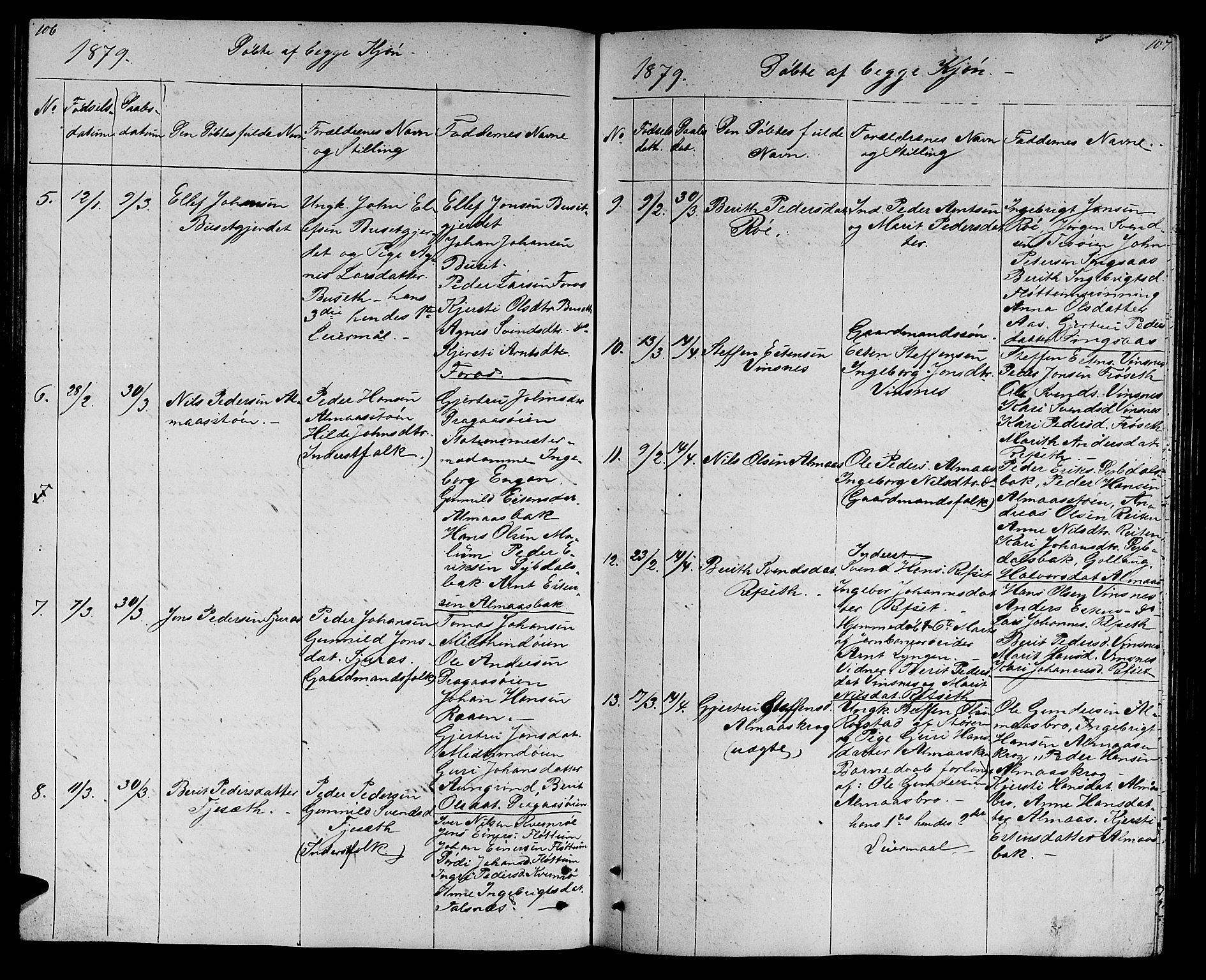 Ministerialprotokoller, klokkerbøker og fødselsregistre - Sør-Trøndelag, SAT/A-1456/688/L1027: Parish register (copy) no. 688C02, 1861-1889, p. 106-107