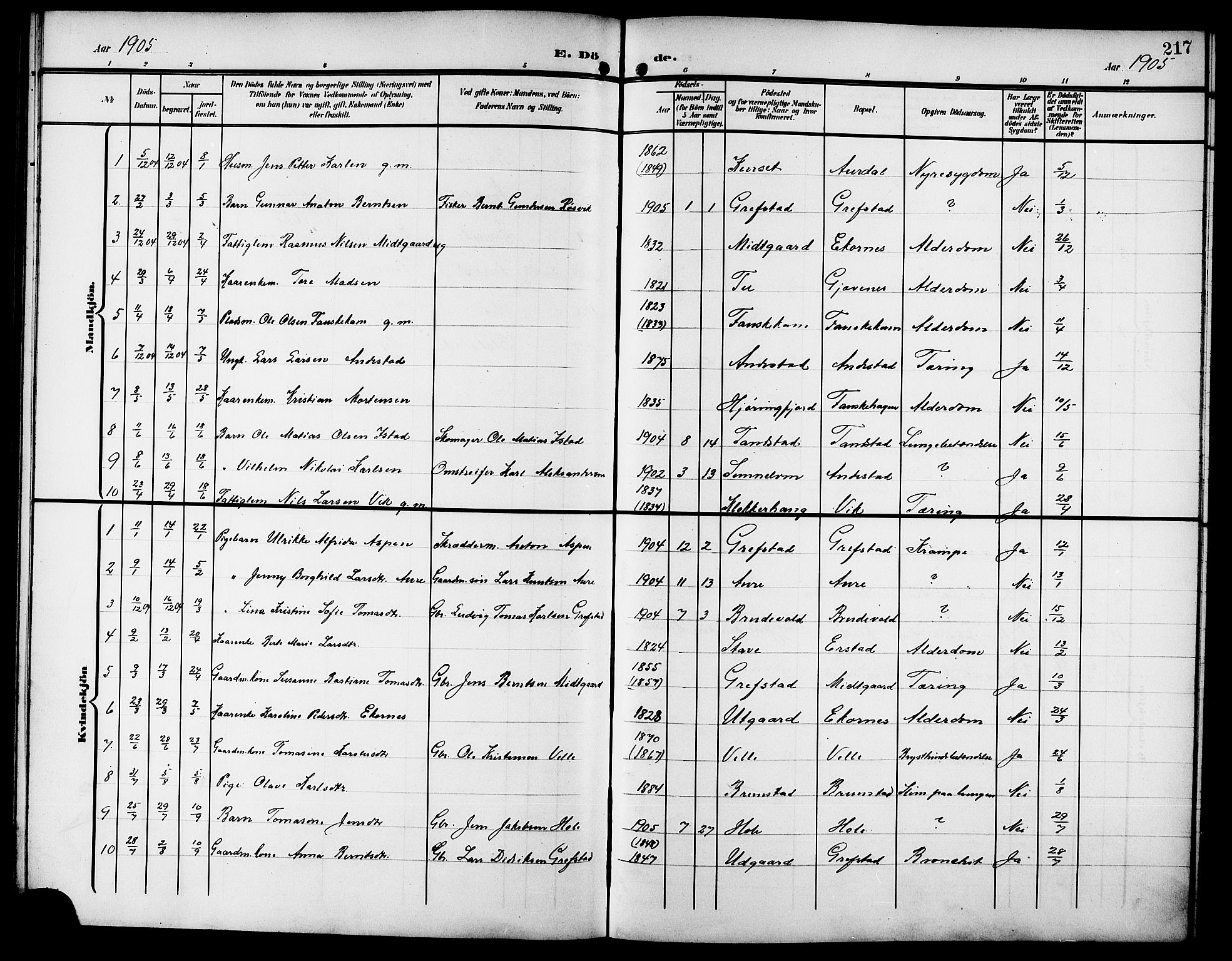 Ministerialprotokoller, klokkerbøker og fødselsregistre - Møre og Romsdal, SAT/A-1454/523/L0341: Parish register (copy) no. 523C04, 1903-1916, p. 217