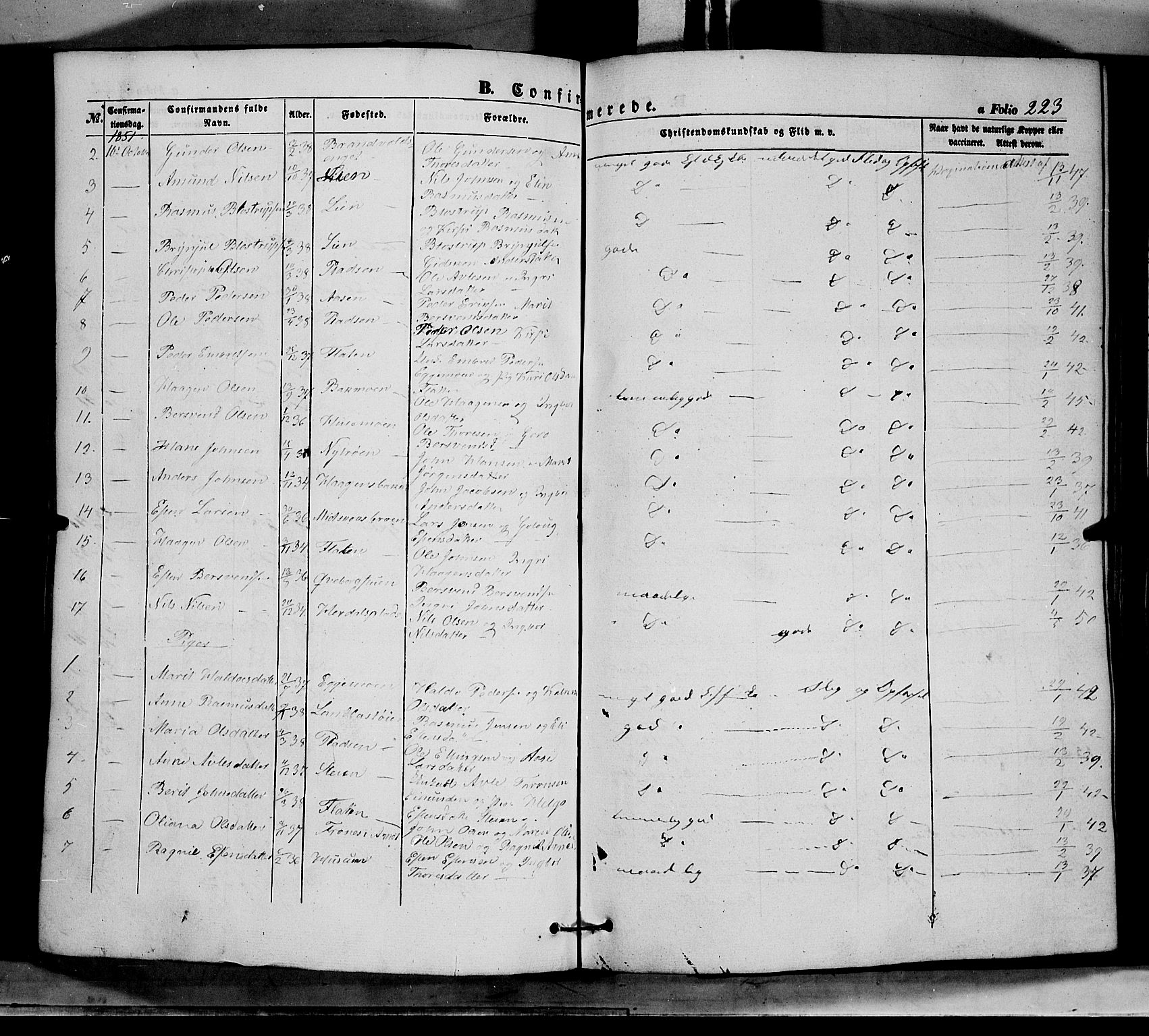 Tynset prestekontor, SAH/PREST-058/H/Ha/Haa/L0020: Parish register (official) no. 20, 1848-1862, p. 223