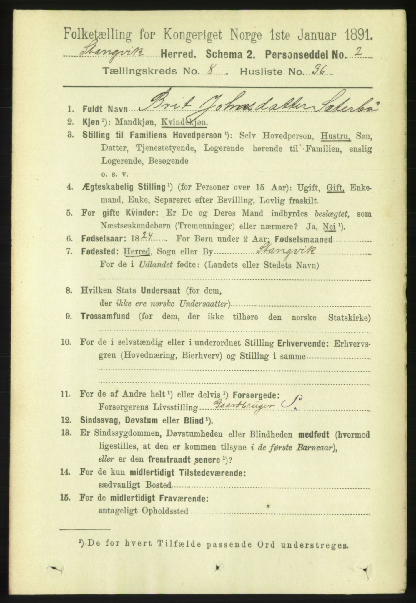 RA, 1891 census for 1564 Stangvik, 1891, p. 3572