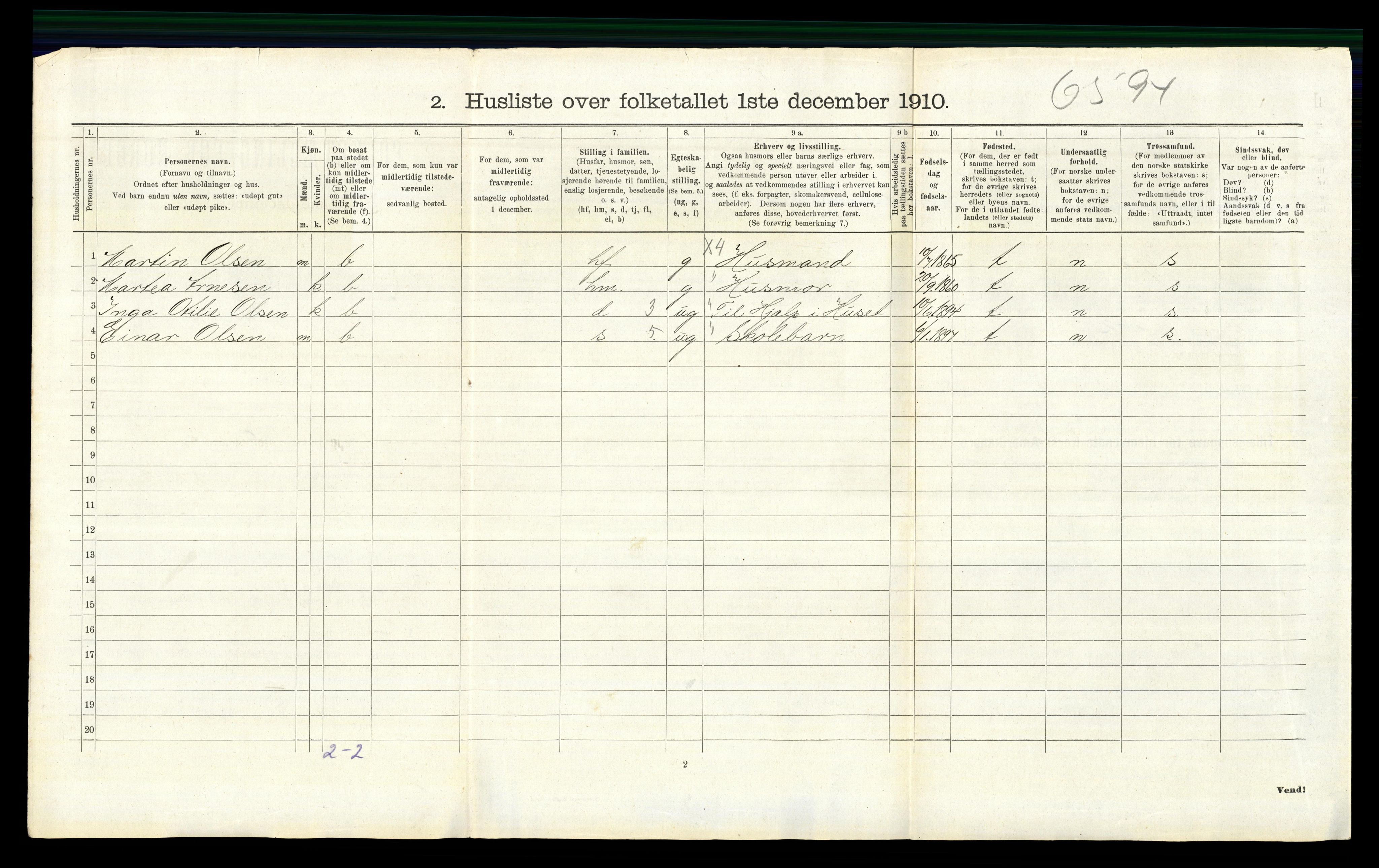 RA, 1910 census for Vinger, 1910, p. 1438