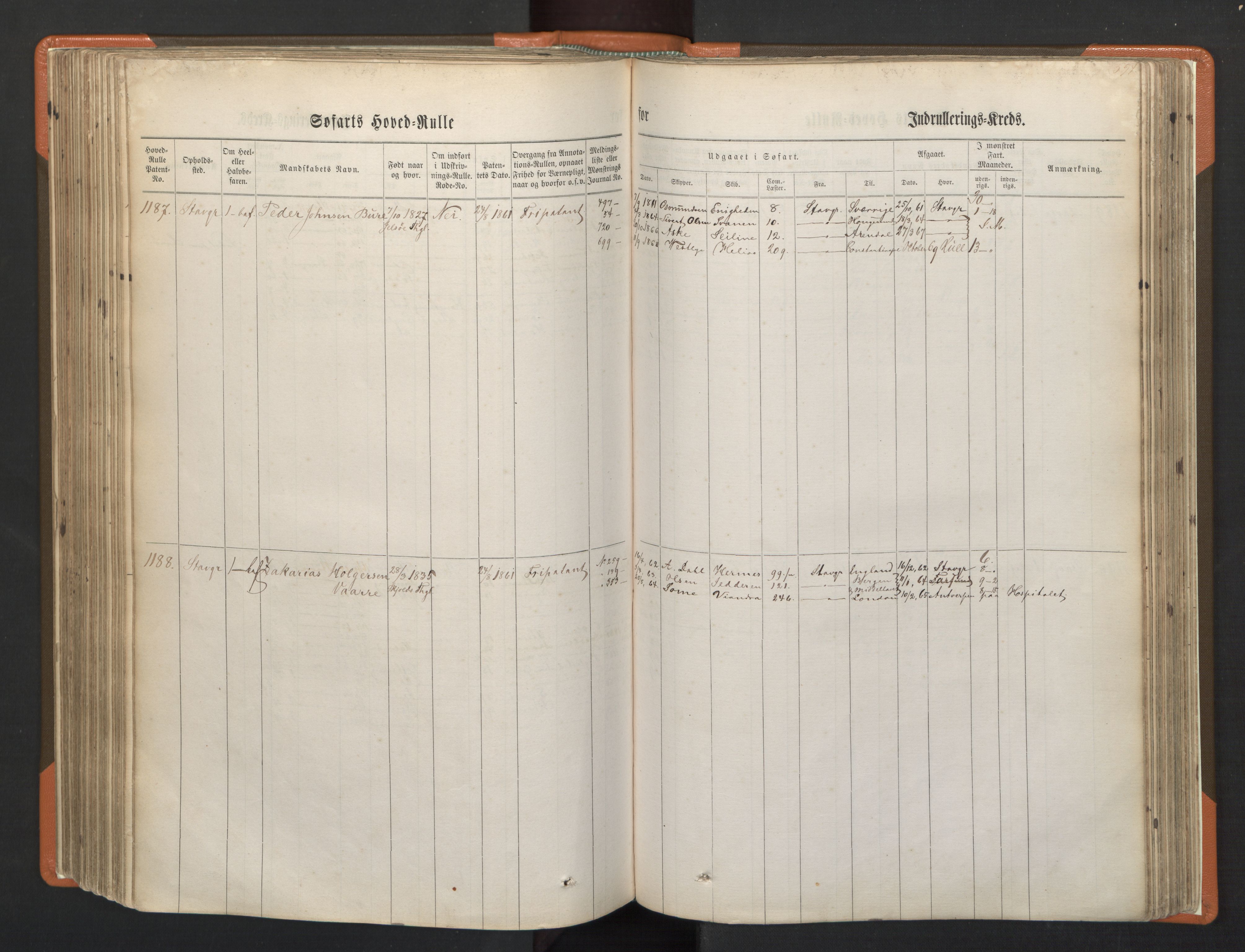 Stavanger sjømannskontor, AV/SAST-A-102006/F/Fb/Fbb/L0002: Sjøfartshovedrulle, patentnr. 721-1450 (del 2), 1863, p. 240