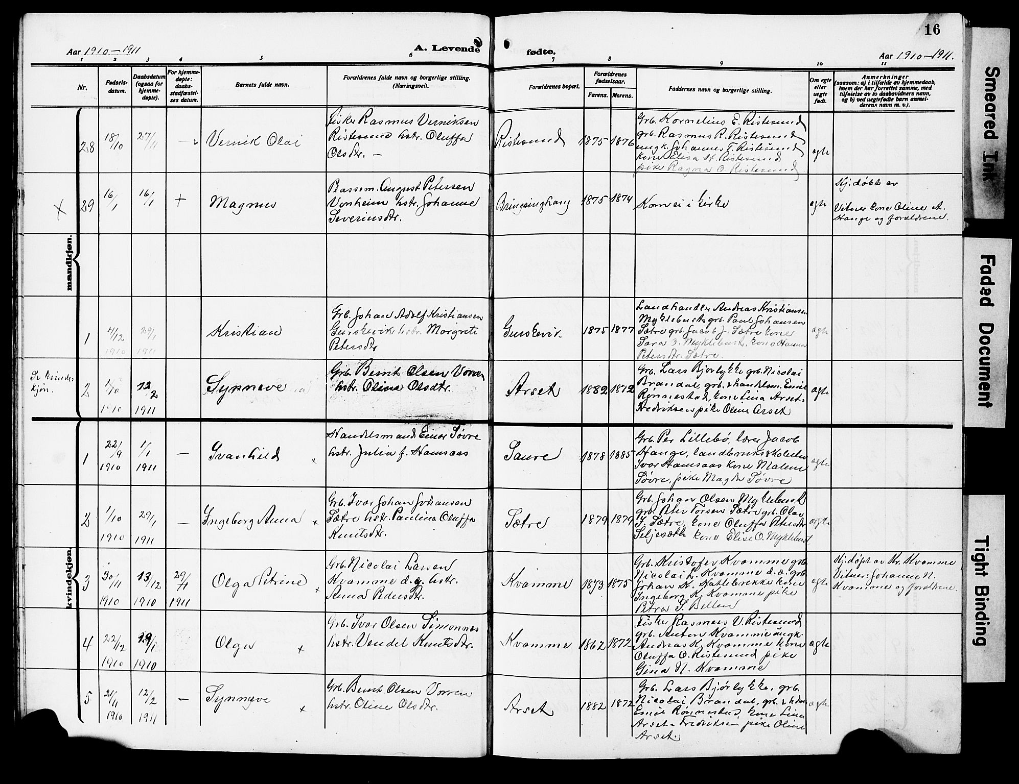 Ministerialprotokoller, klokkerbøker og fødselsregistre - Møre og Romsdal, AV/SAT-A-1454/503/L0050: Parish register (copy) no. 503C05, 1909-1922, p. 16