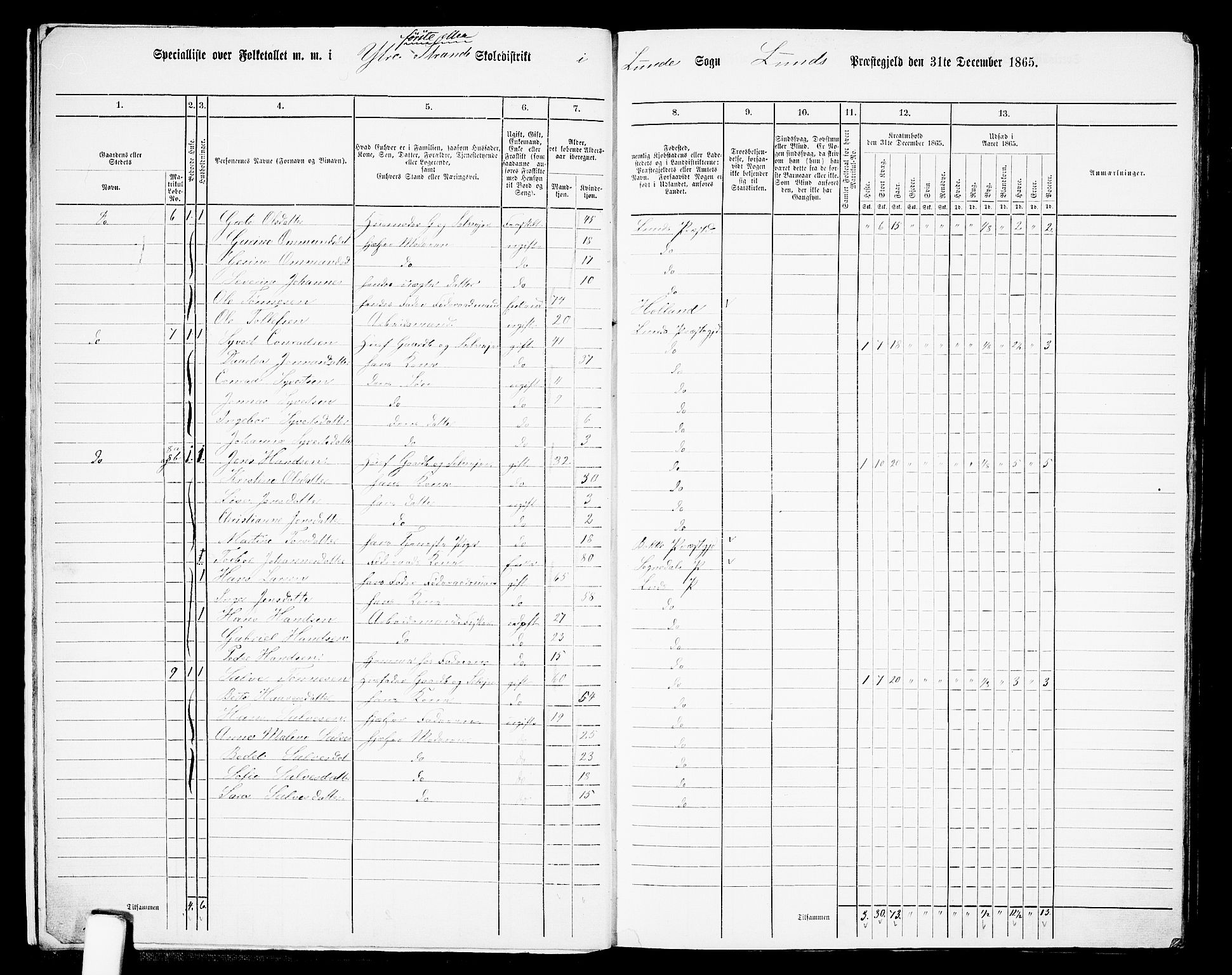 RA, 1865 census for Lund, 1865, p. 14