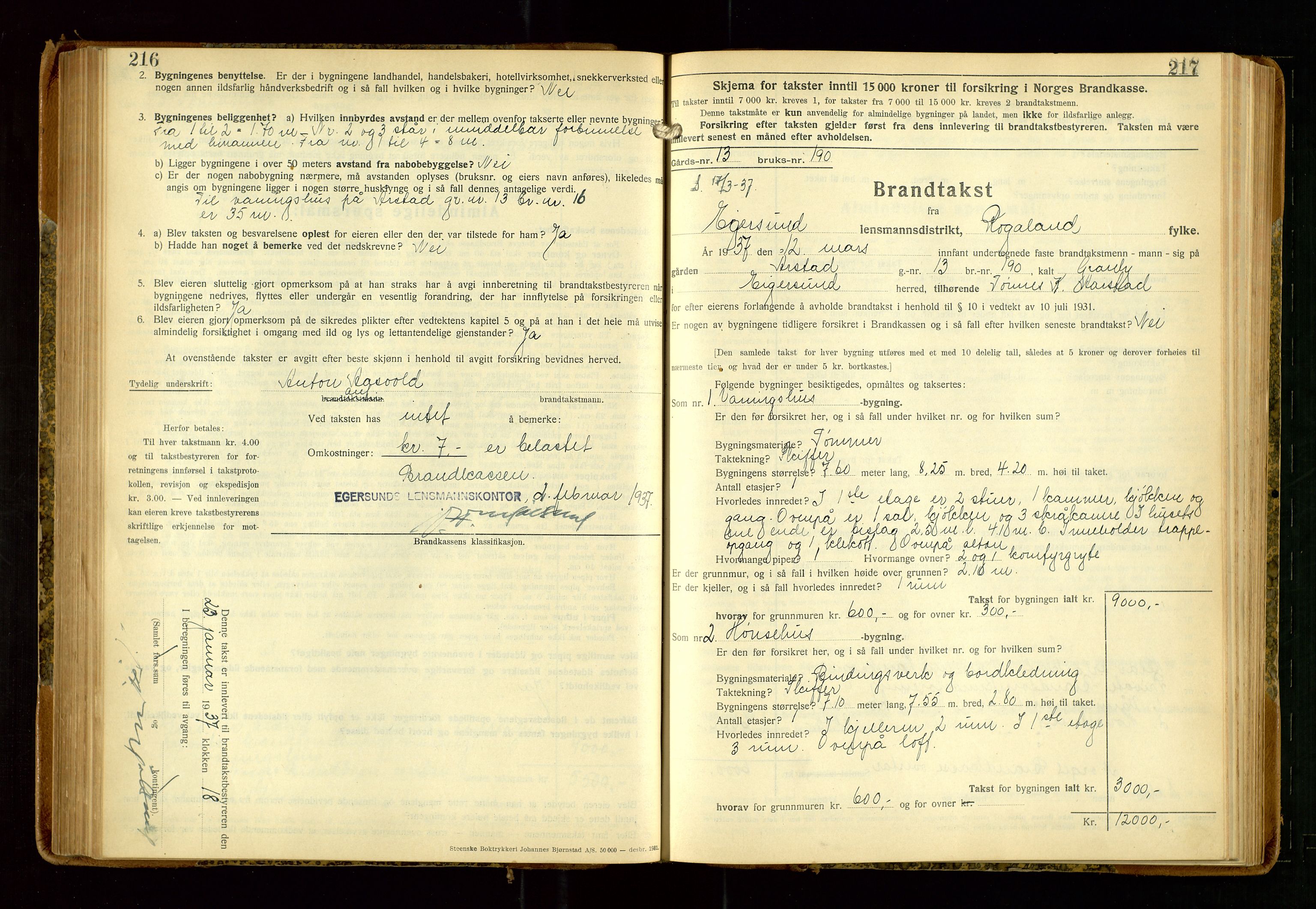 Eigersund lensmannskontor, AV/SAST-A-100171/Gob/L0006: "Brandtakstprotokoll", 1934-1938, p. 216-217