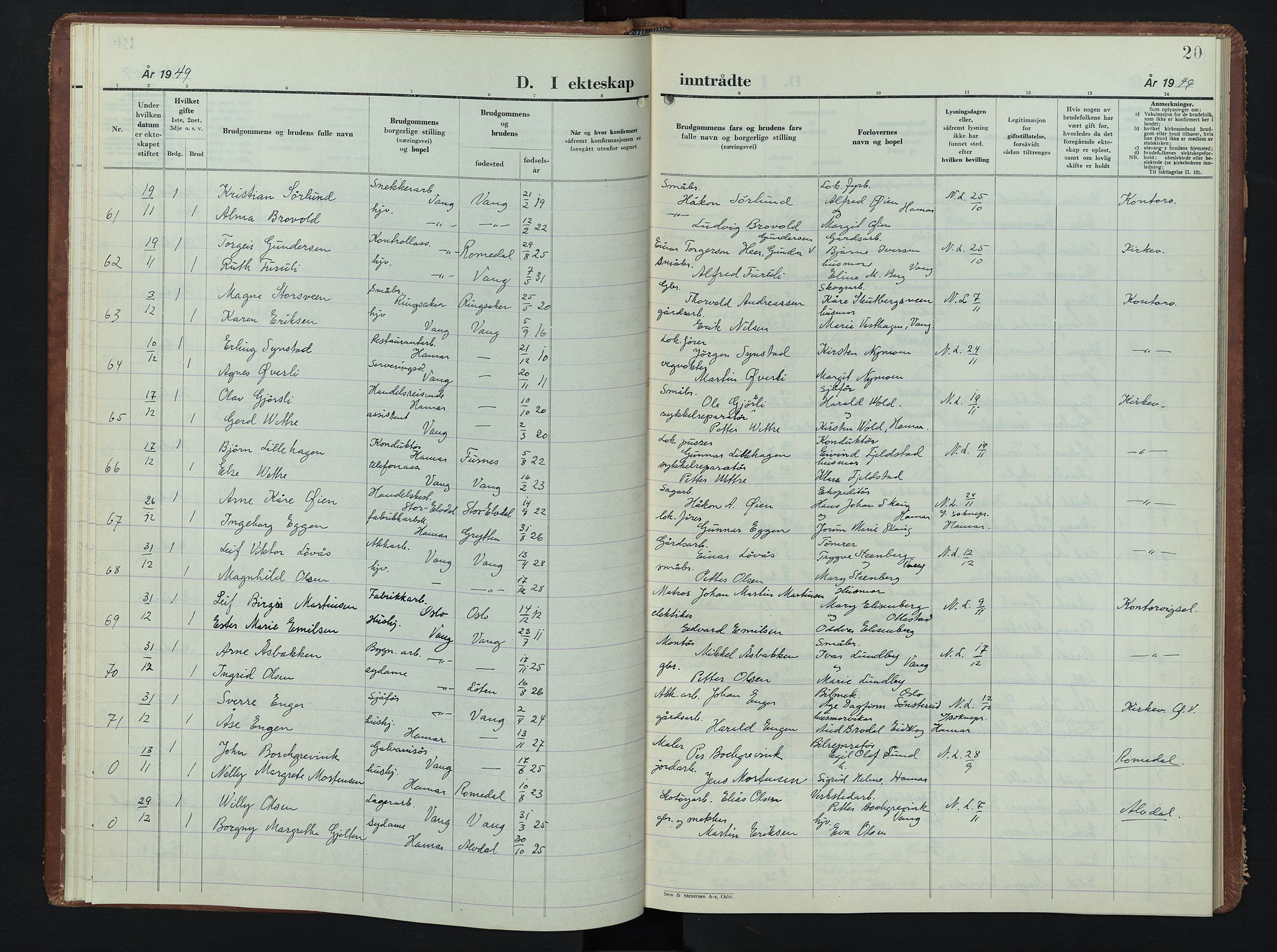 Vang prestekontor, Hedmark, AV/SAH-PREST-008/H/Ha/Hab/L0020: Parish register (copy) no. 20, 1947-1957, p. 20