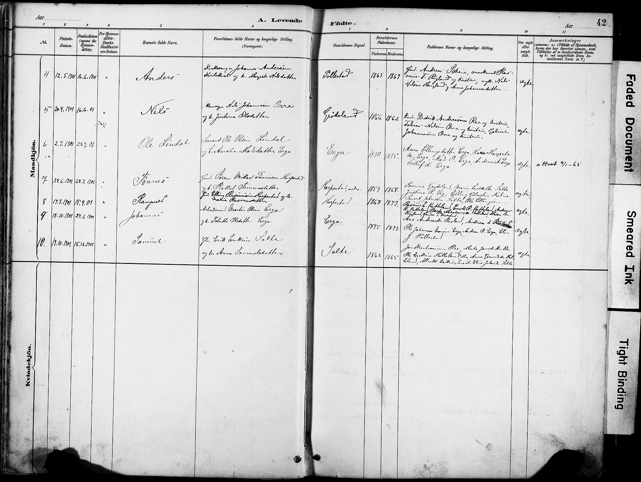 Klepp sokneprestkontor, AV/SAST-A-101803/001/3/30BA/L0007: Parish register (official) no. A 8, 1886-1912, p. 42