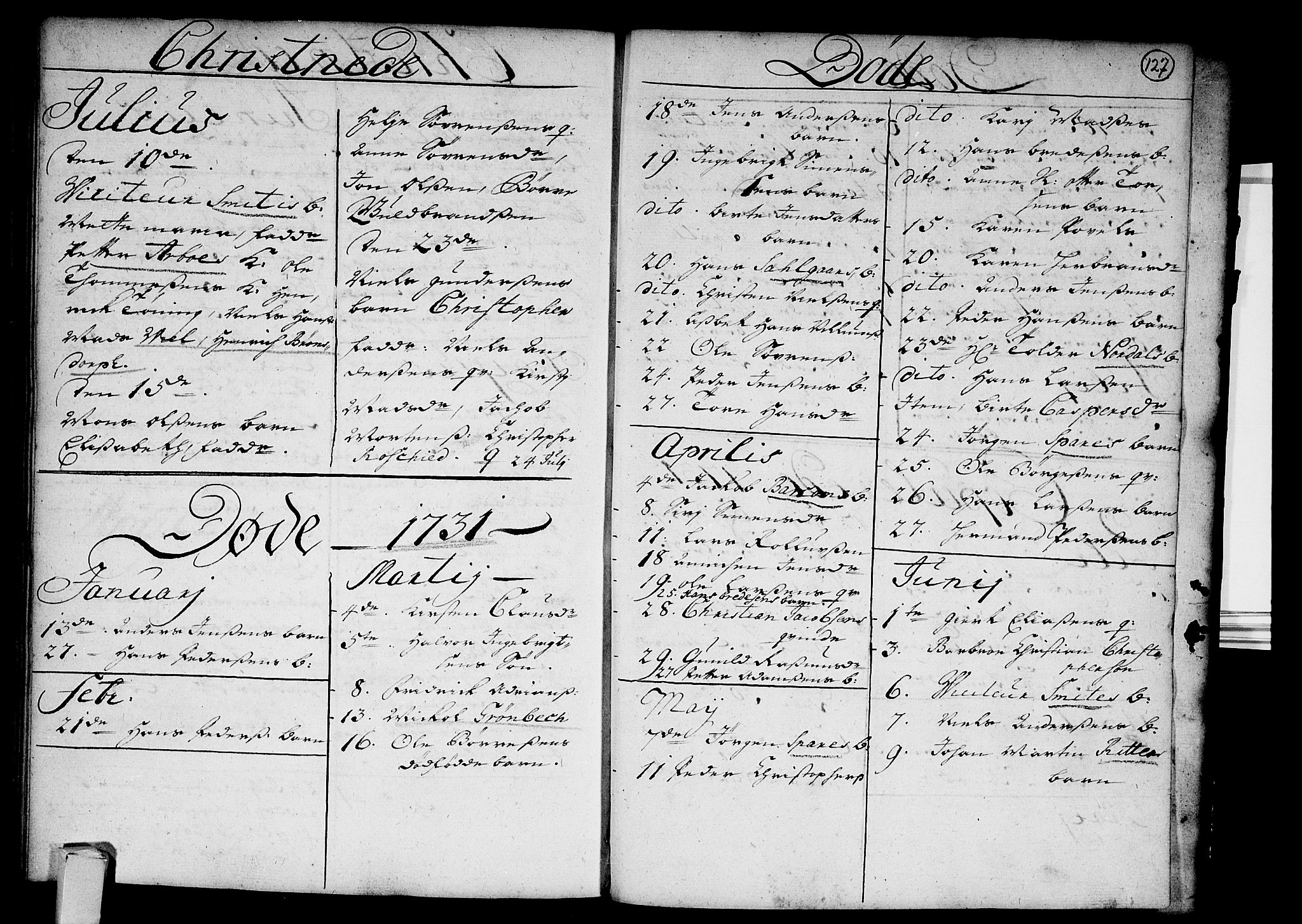 Strømsø kirkebøker, SAKO/A-246/F/Fa/L0003: Parish register (official) no. I 3, 1727-1731, p. 127