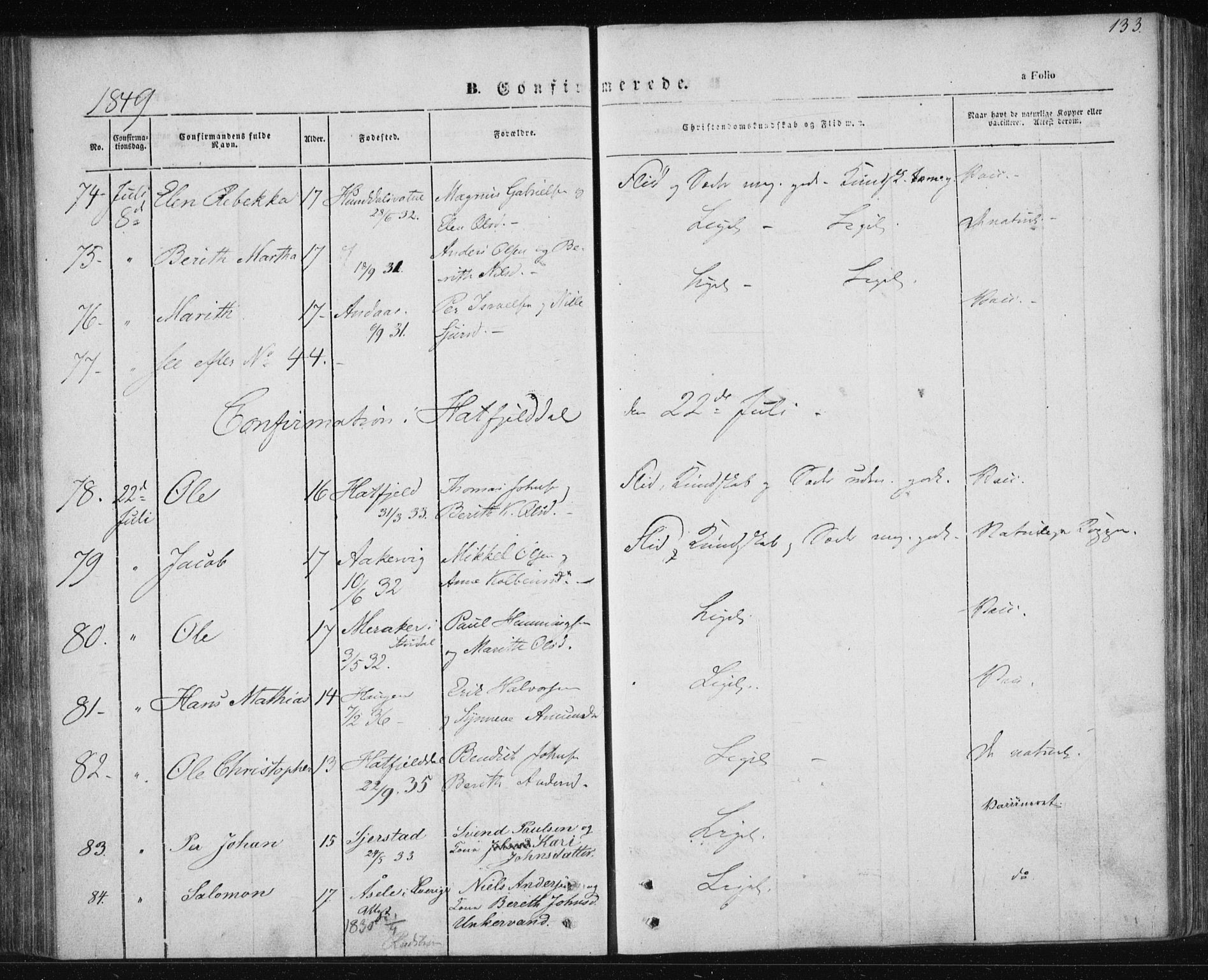 Ministerialprotokoller, klokkerbøker og fødselsregistre - Nordland, AV/SAT-A-1459/820/L0291: Parish register (official) no. 820A12, 1846-1854, p. 133