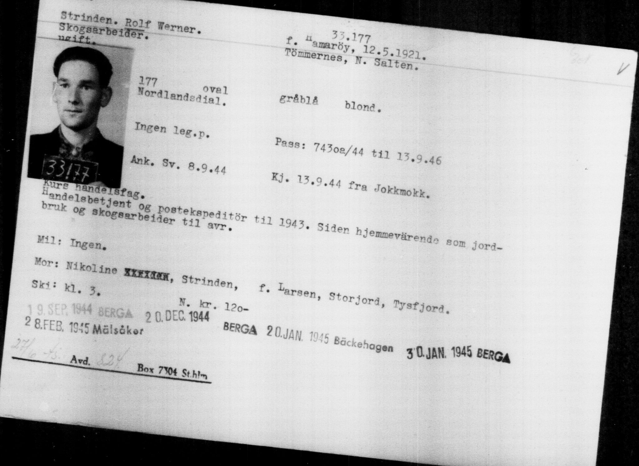 Utenriksstasjonene, Legasjonen i Stockholm, Flyktningkontoret, AV/RA-S-6753/V/Va/L0013: Kjesäterkartoteket, flyktninger med registreringsnr. 31500-34731, 1940-1945, p. 1762