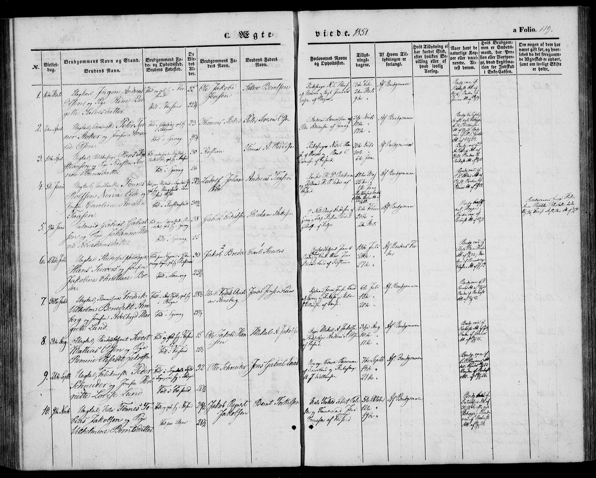 Farsund sokneprestkontor, AV/SAK-1111-0009/F/Fa/L0004: Parish register (official) no. A 4, 1847-1863, p. 119