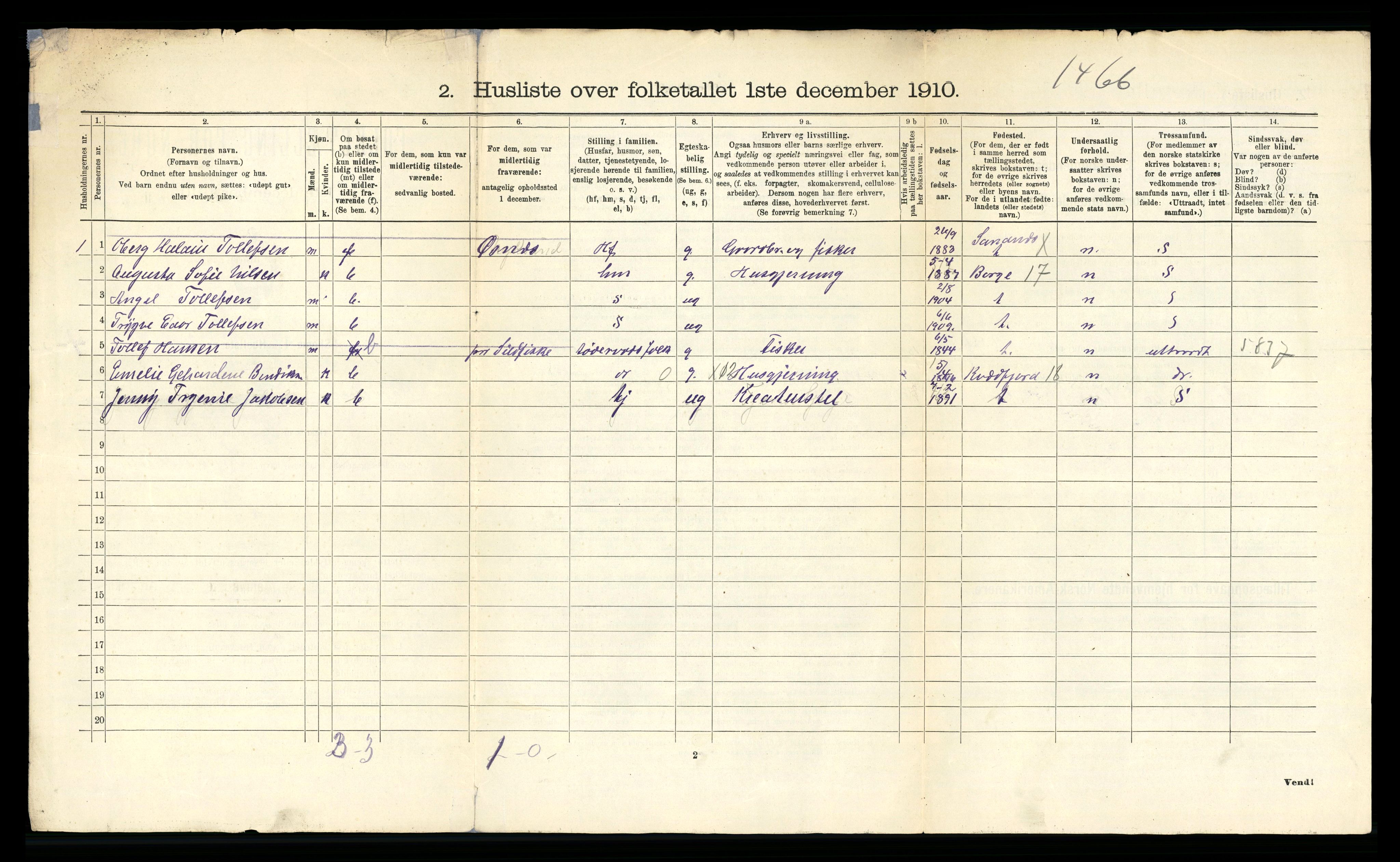 RA, 1910 census for Dverberg, 1910, p. 61