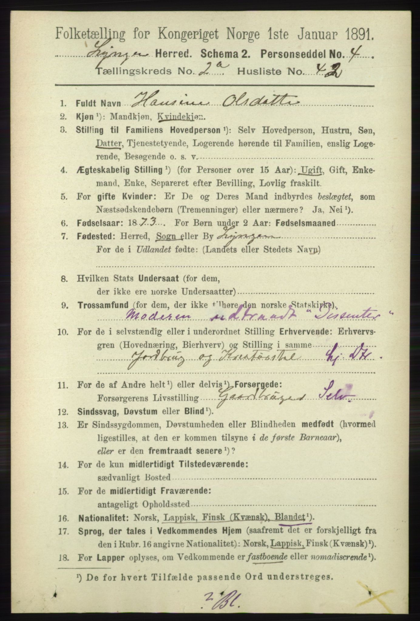 RA, 1891 census for 1938 Lyngen, 1891, p. 2299