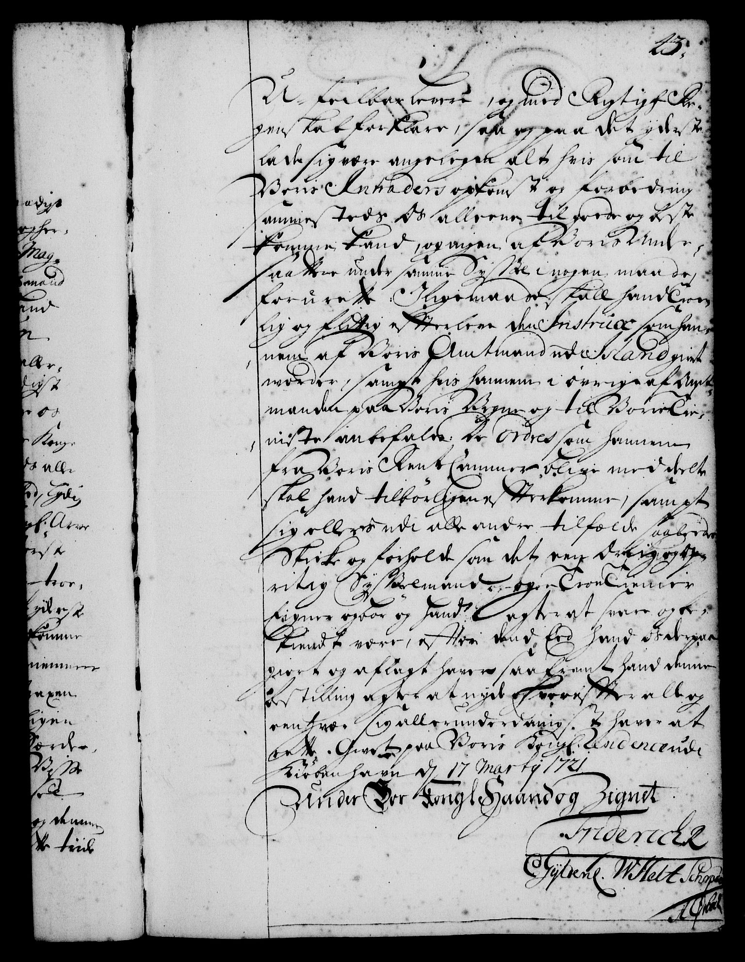 Rentekammeret, Kammerkanselliet, RA/EA-3111/G/Gg/Gge/L0001: Norsk bestallingsprotokoll med register (merket RK 53.25), 1720-1730, p. 43