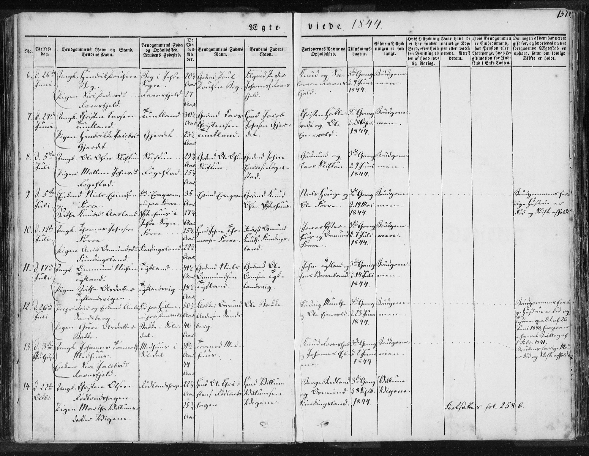 Hjelmeland sokneprestkontor, AV/SAST-A-101843/01/IV/L0006: Parish register (official) no. A 6, 1834-1845, p. 157