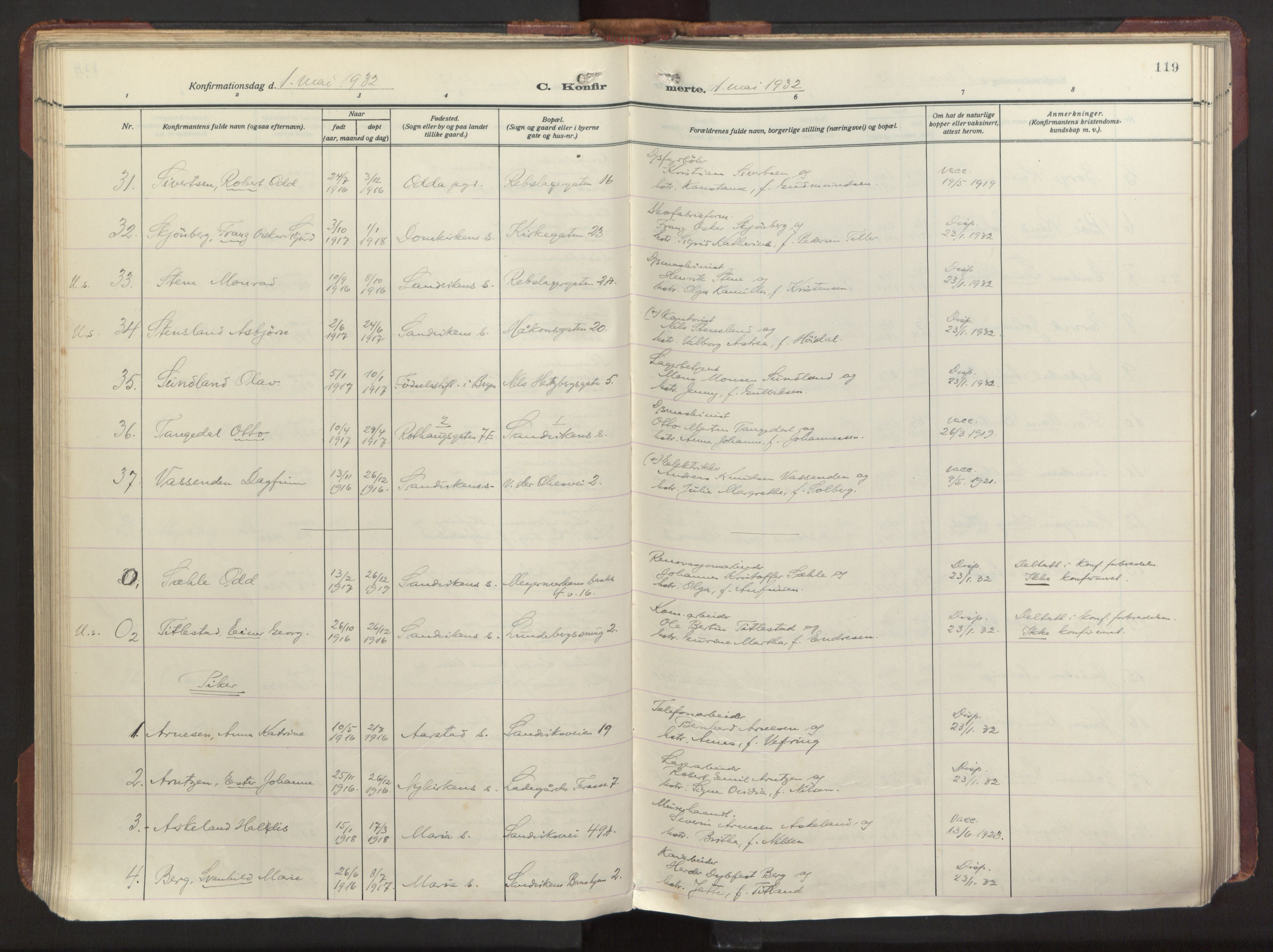 Sandviken Sokneprestembete, AV/SAB-A-77601/H/Ha/L0013: Parish register (official) no. C 4, 1926-1943, p. 119