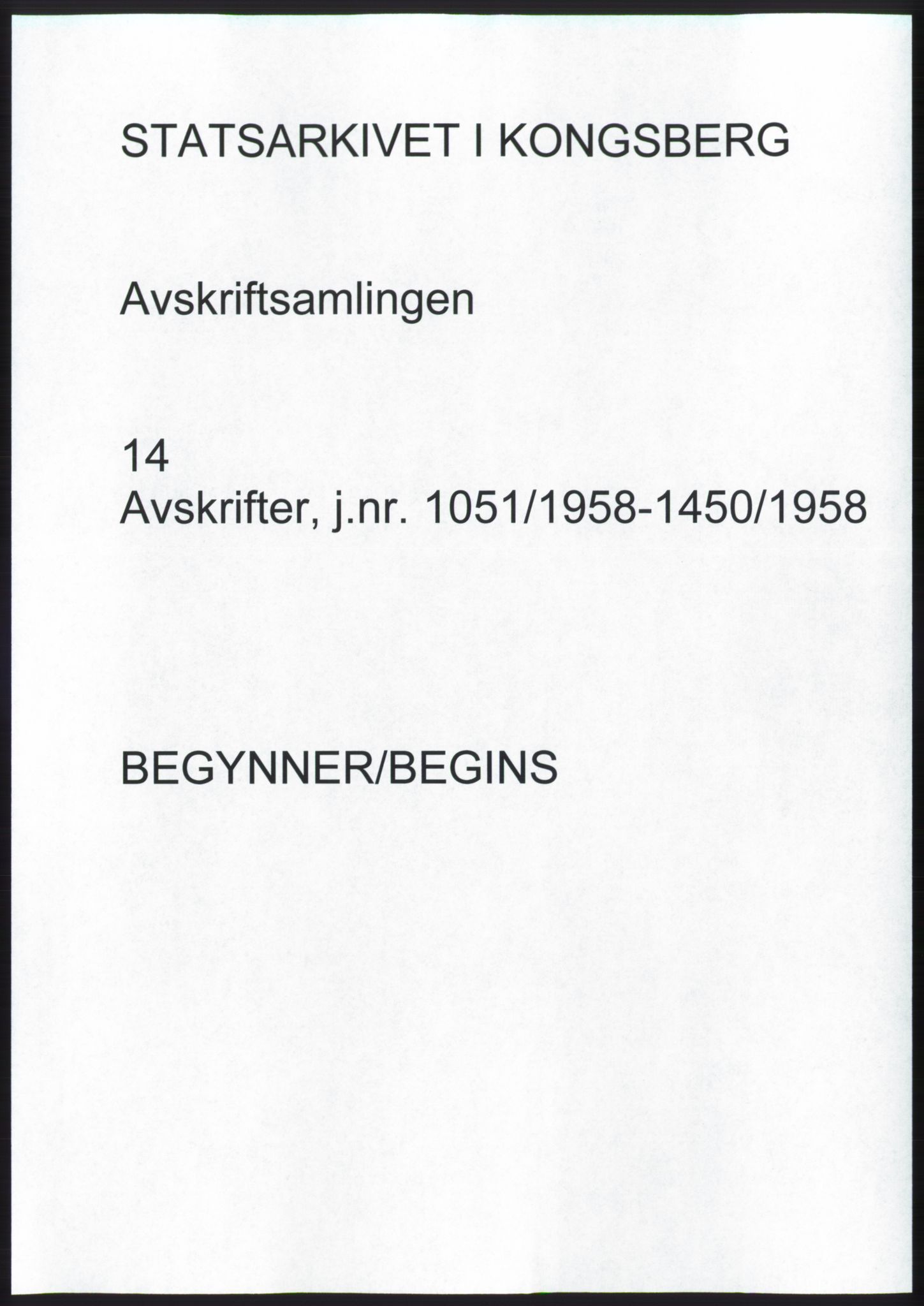 Statsarkivet i Kongsberg, SAKO/A-0001, 1958, p. 1