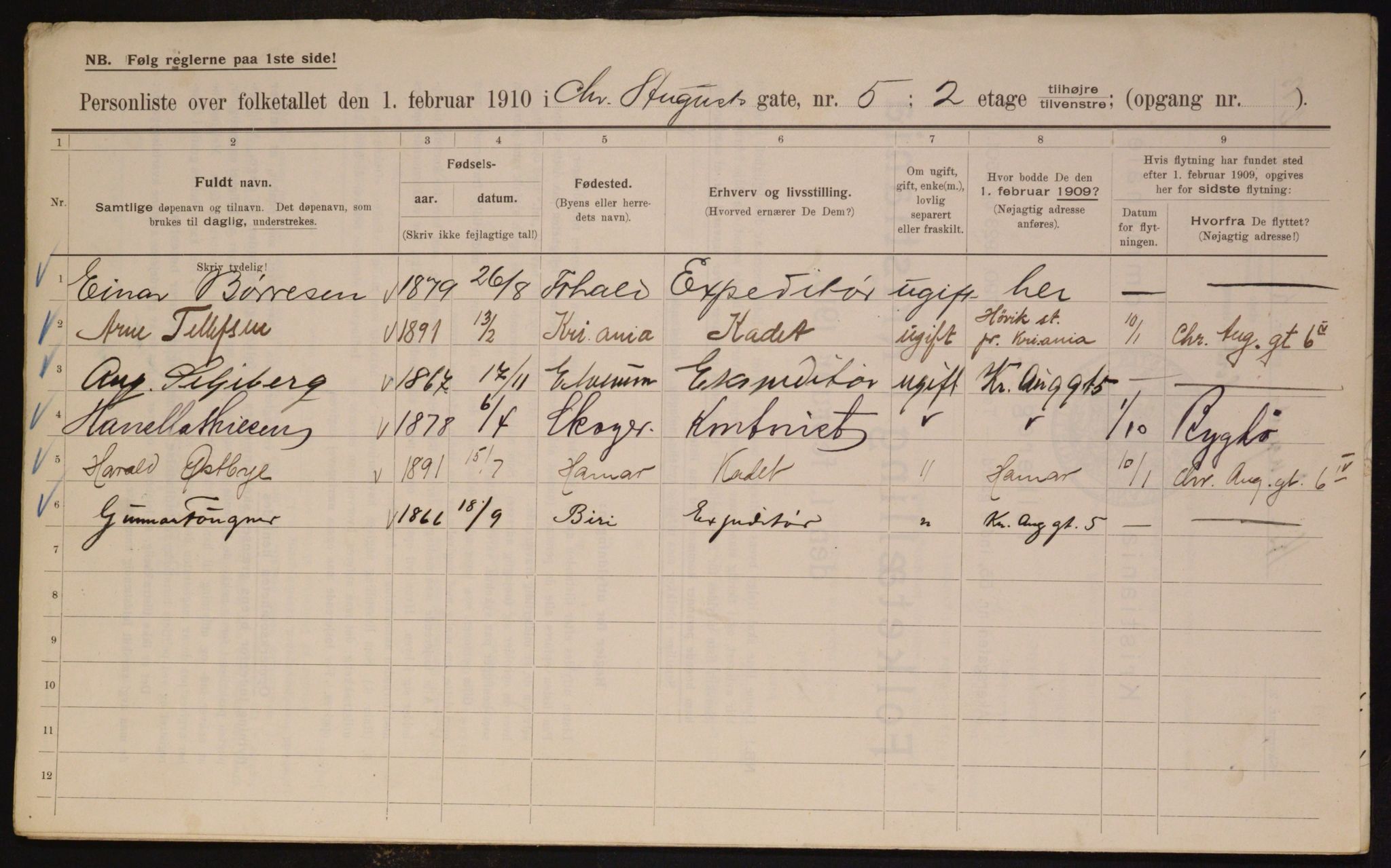 OBA, Municipal Census 1910 for Kristiania, 1910, p. 52369