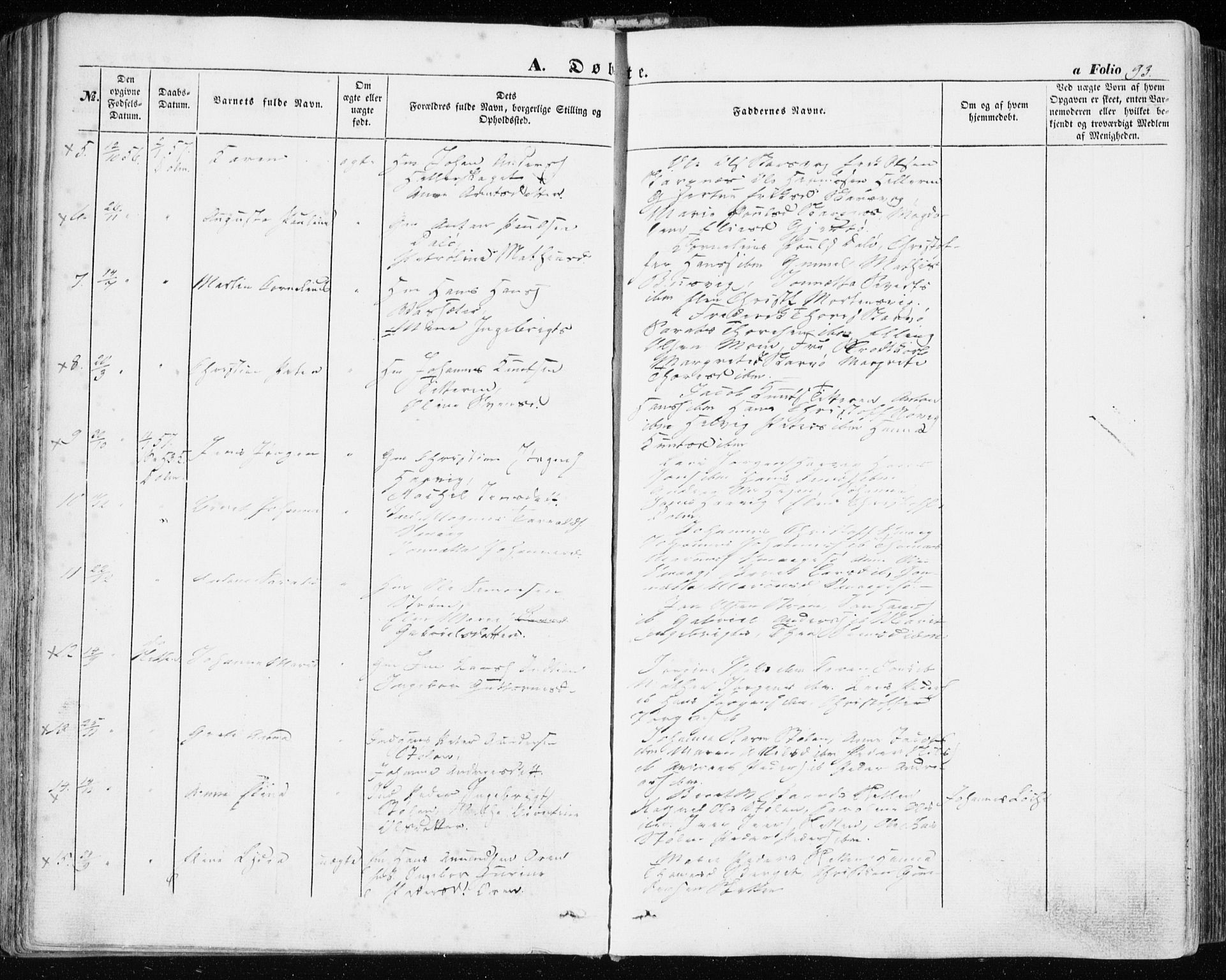 Ministerialprotokoller, klokkerbøker og fødselsregistre - Sør-Trøndelag, SAT/A-1456/634/L0530: Parish register (official) no. 634A06, 1852-1860, p. 93
